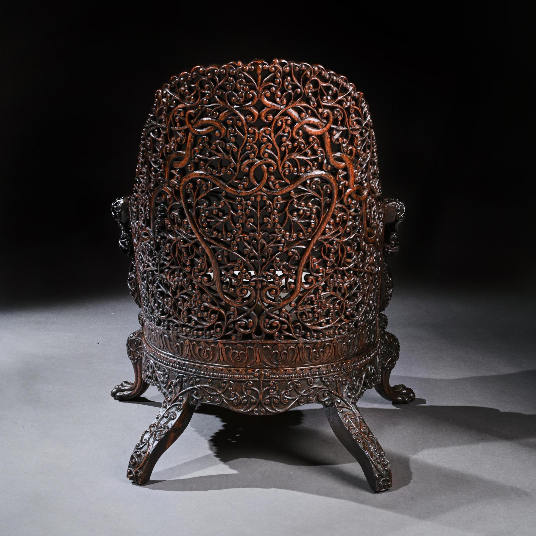 Exceptional 19th Century Anglo-Indian Carved Teak Armchair 4