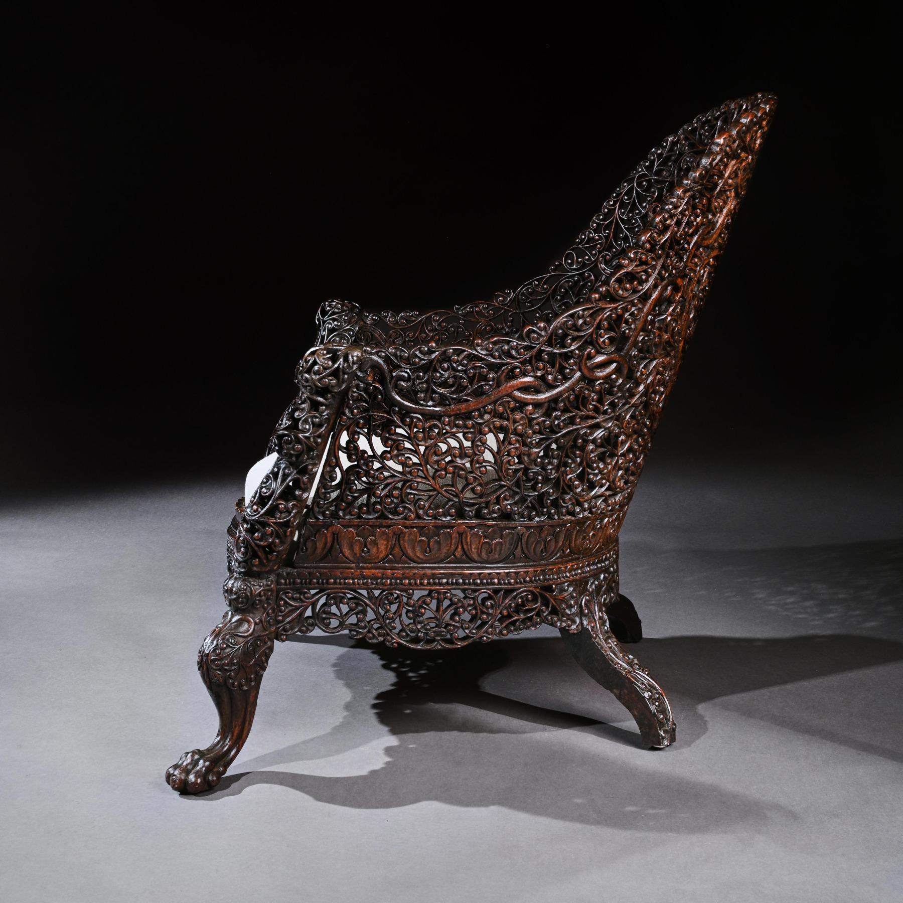 Exceptional 19th Century Anglo-Indian Carved Teak Armchair 5