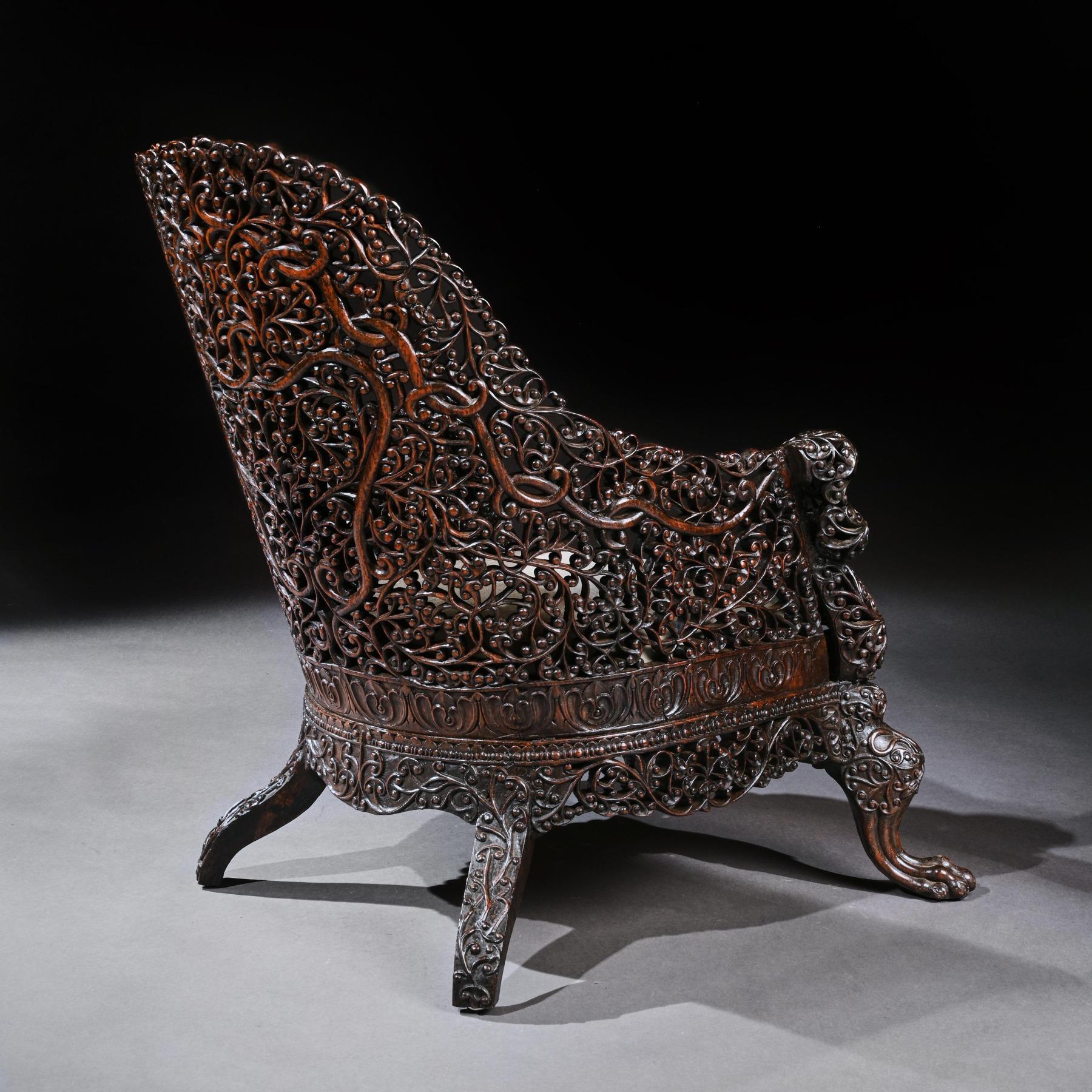 Exceptional 19th Century Anglo-Indian Carved Teak Armchair 6