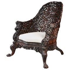 Exceptional 19th Century Anglo-Indian Carved Teak Armchair