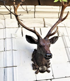 19th C Black Forest Stag Head Antler wall mount deer Sculpture Statue LA antique
