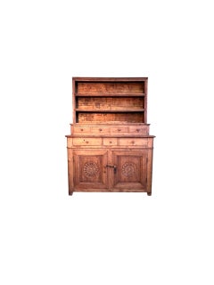 Exceptional 19th-Century Cherry Wood Plate Rack with Carved Rosette Panels