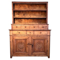 Exceptional 19th-Century Cherry Wood Plate Rack with Carved Rosette Panels