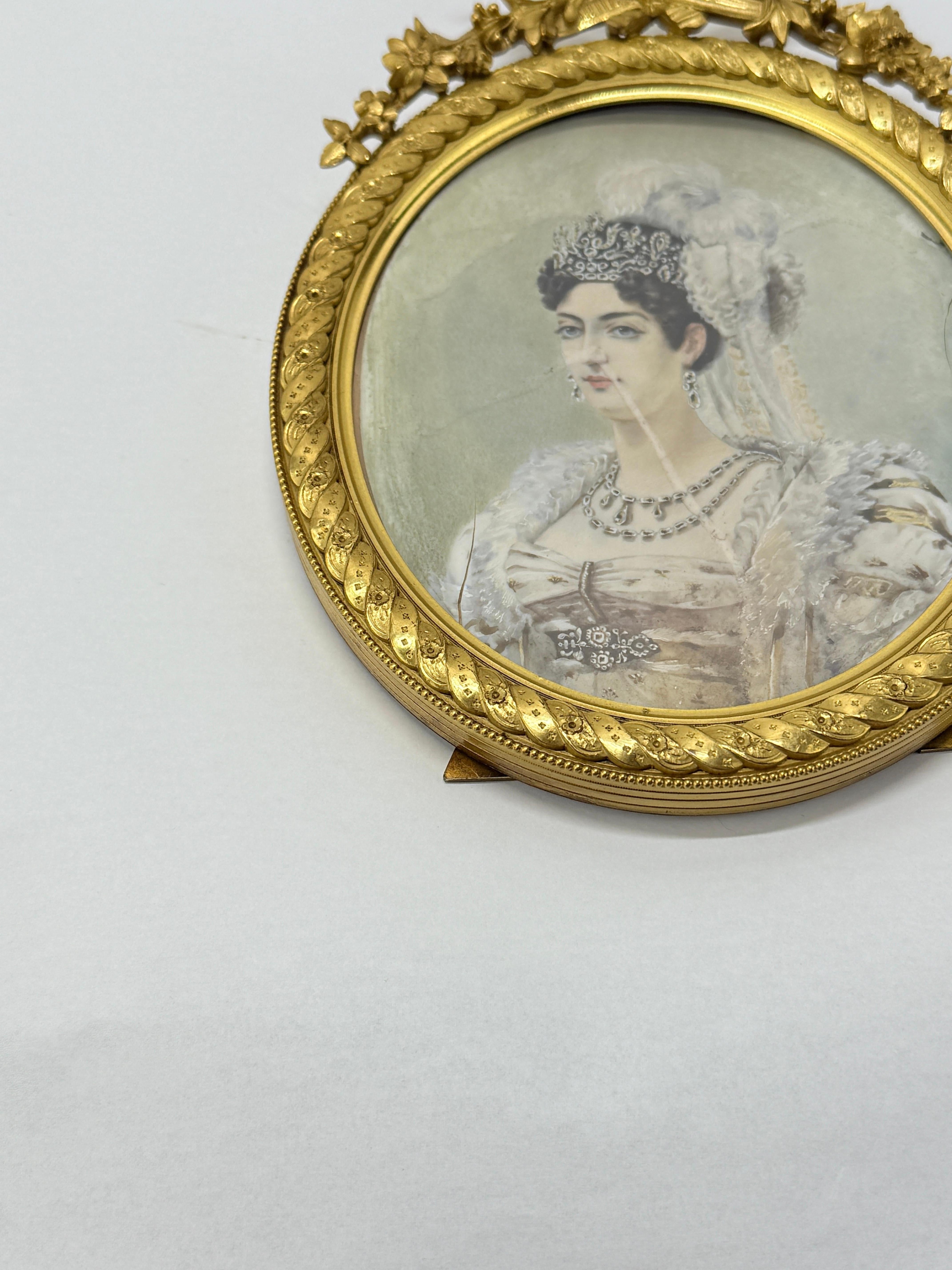 Exceptionnel cadre en bronze français du 19ème siècle avec une peinture de portrait de Josephine en vente 1