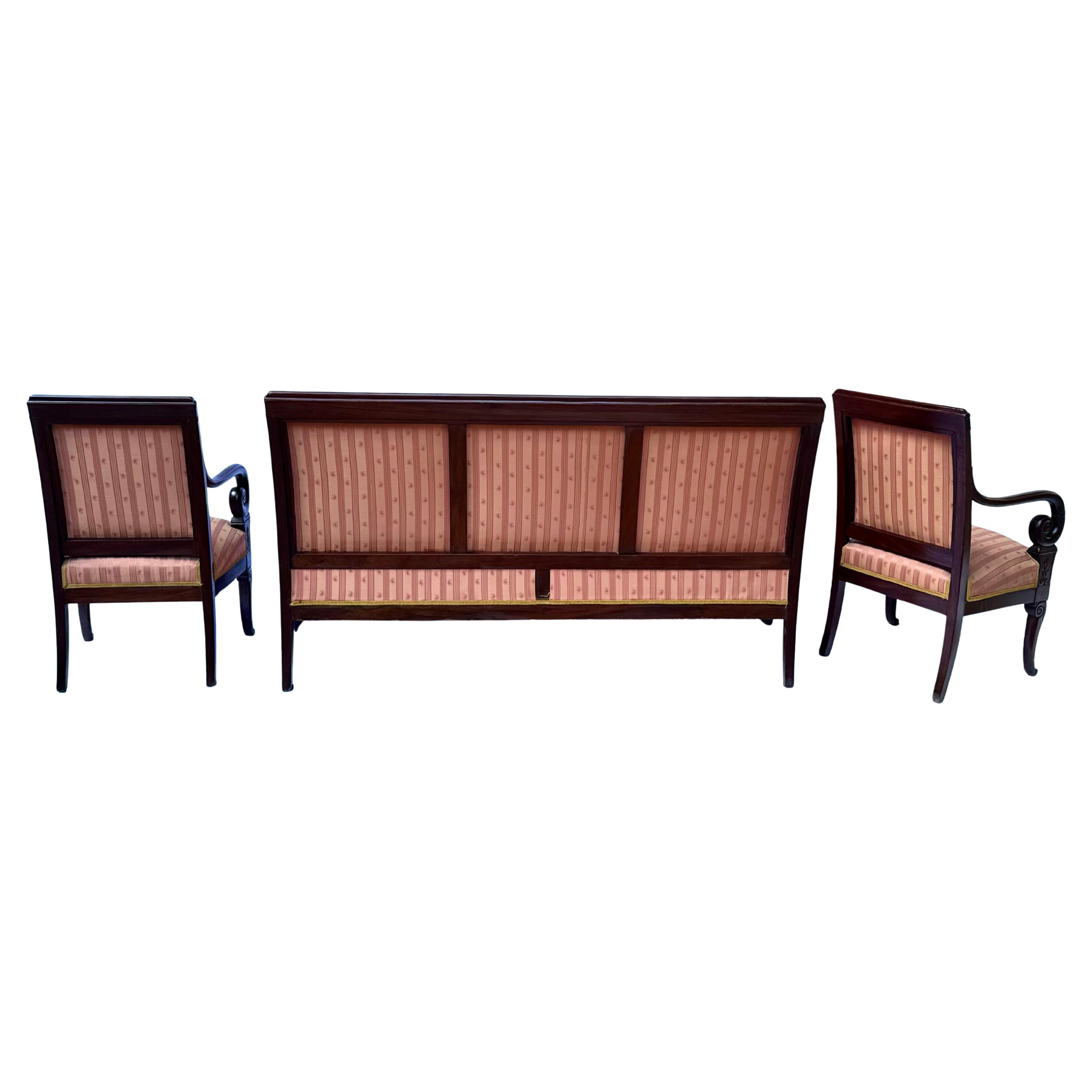 Exceptional 19th-Century French Empire Salon Set Stamped Maigret

Presenting a rare and exquisite French Empire-style salon set, attributed to Alexandre Maigret, a distinguished cabinetmaker and upholsterer active from the late 18th to early 19th