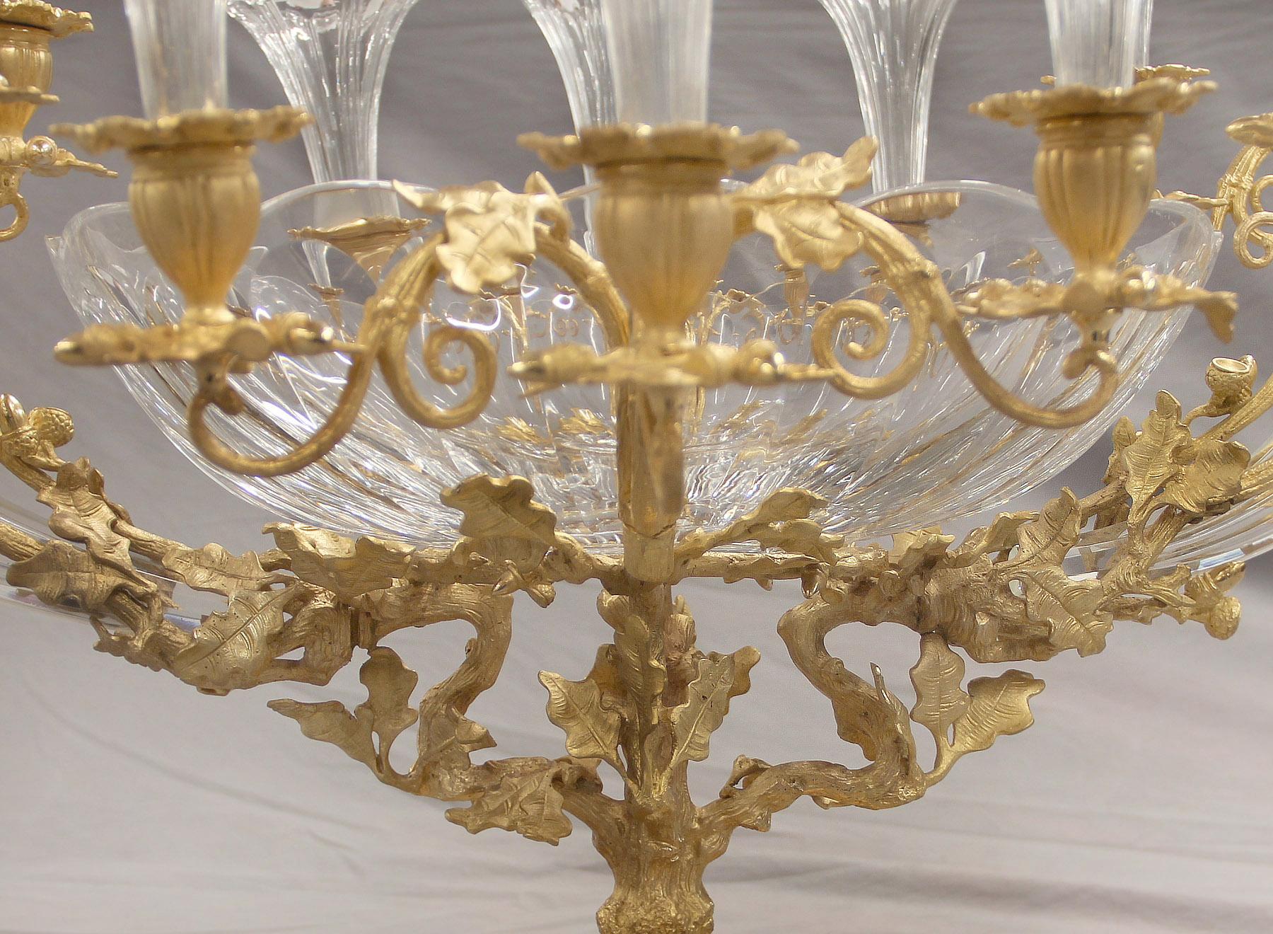 Exceptionnelle garniture de trois pièces Baccarat du 19ème siècle en bronze doré et cristal Bon état - En vente à Long Island City, NY