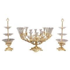 Exceptional 19th Century Gilt Bronze and Crystal Three Piece Garniture -Baccarat