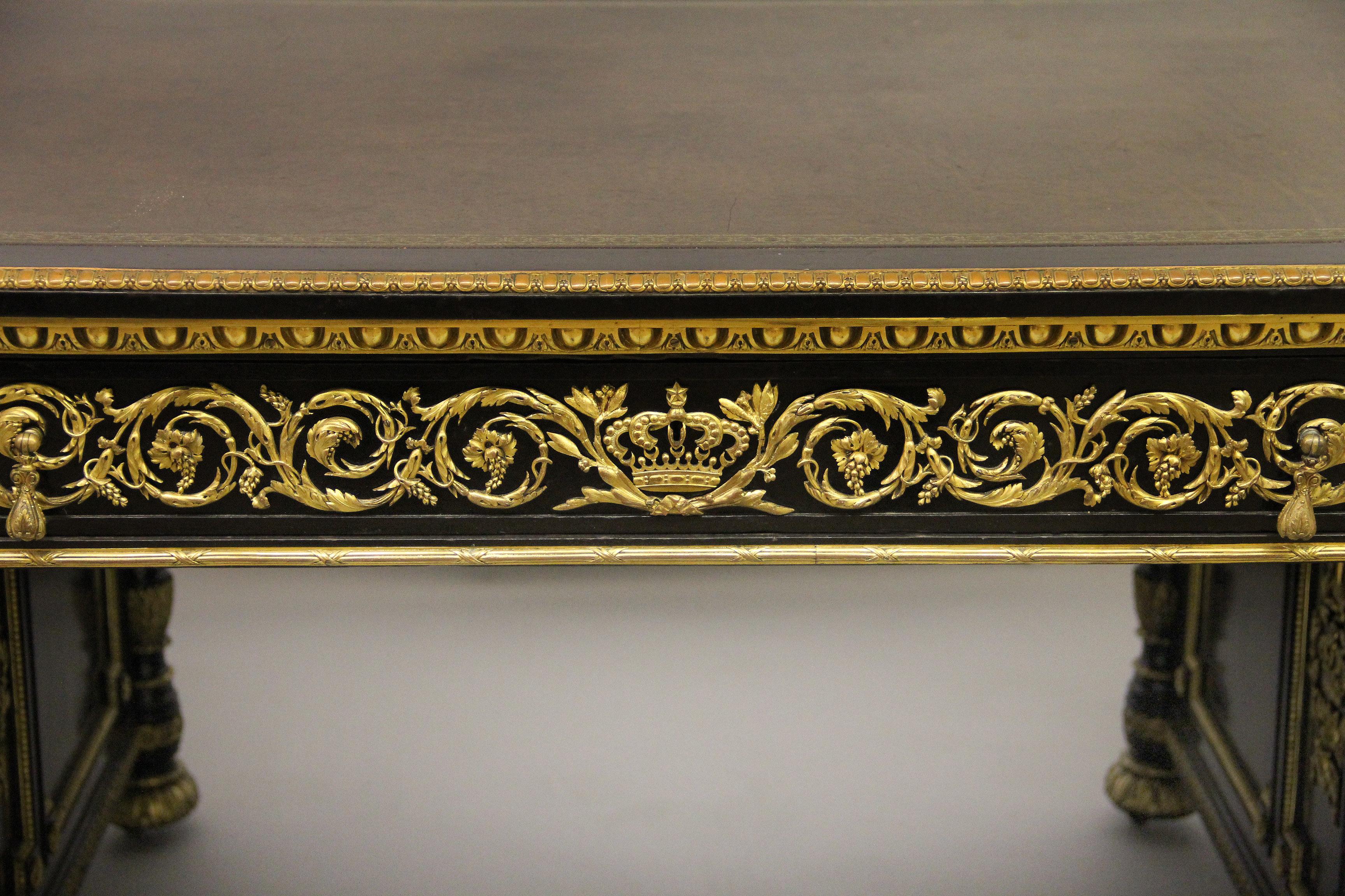 Louis XVI Exceptional 19th Century Gilt Bronze Mounted English Partners Desk For Sale