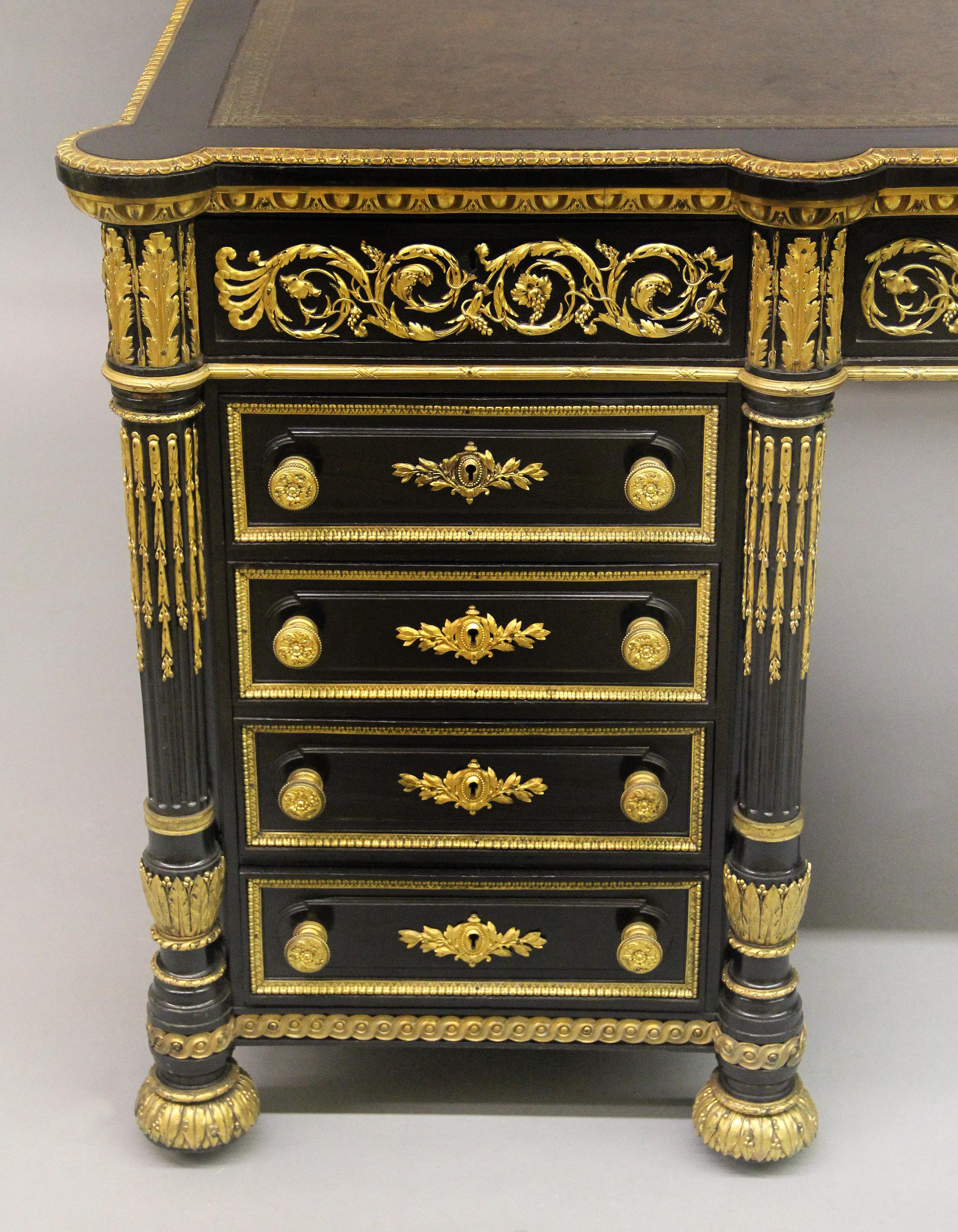 Ebonized Exceptional 19th Century Gilt Bronze Mounted English Partners Desk For Sale