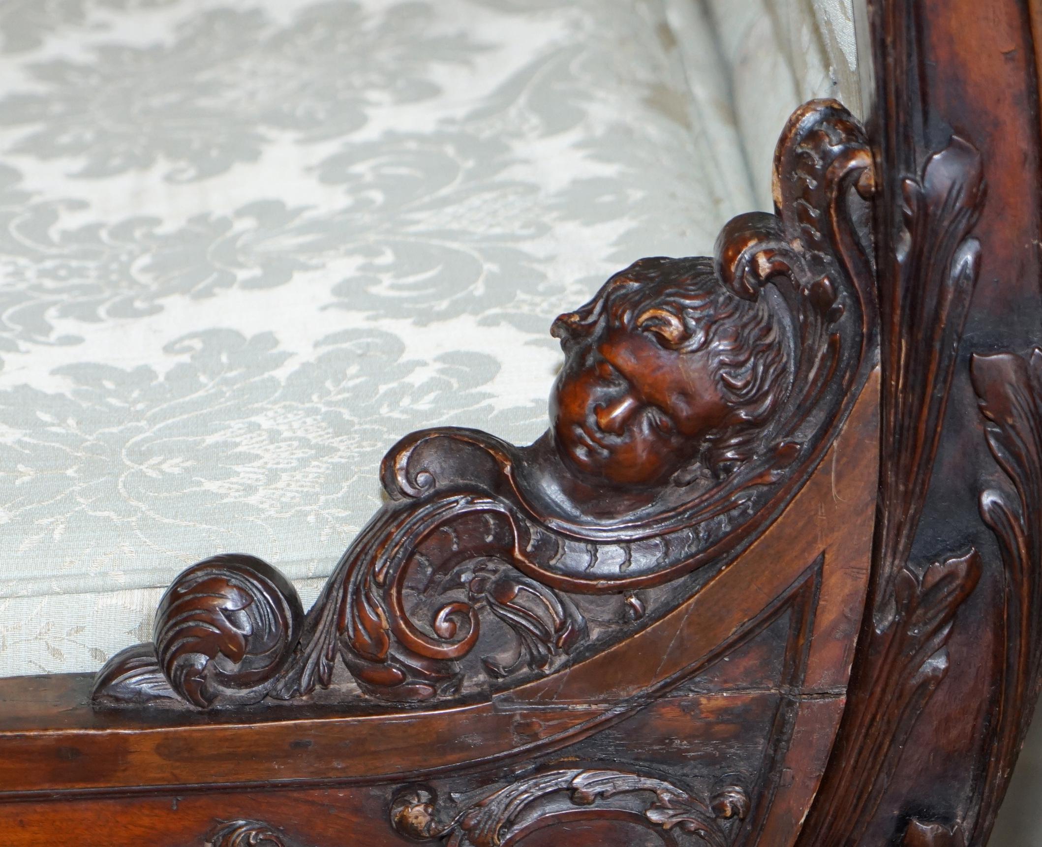 Exceptional 19th Century Hand Carved Italian Walnut Day Bed Cherub Putti's Angel For Sale 3