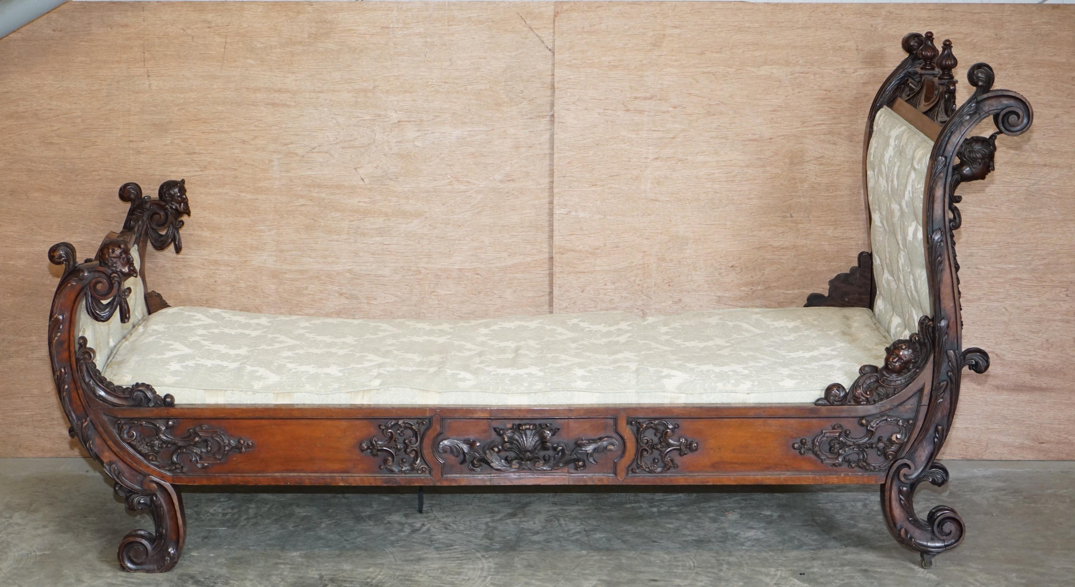 We are delighted to offer for sale this exceptionally rare Circa 1840-1860 hand carved walnut Italian daybed with cherub putti decoration and chesterfield tufting

What a find! This has to be the most decorative bed I have ever seen! It is carved