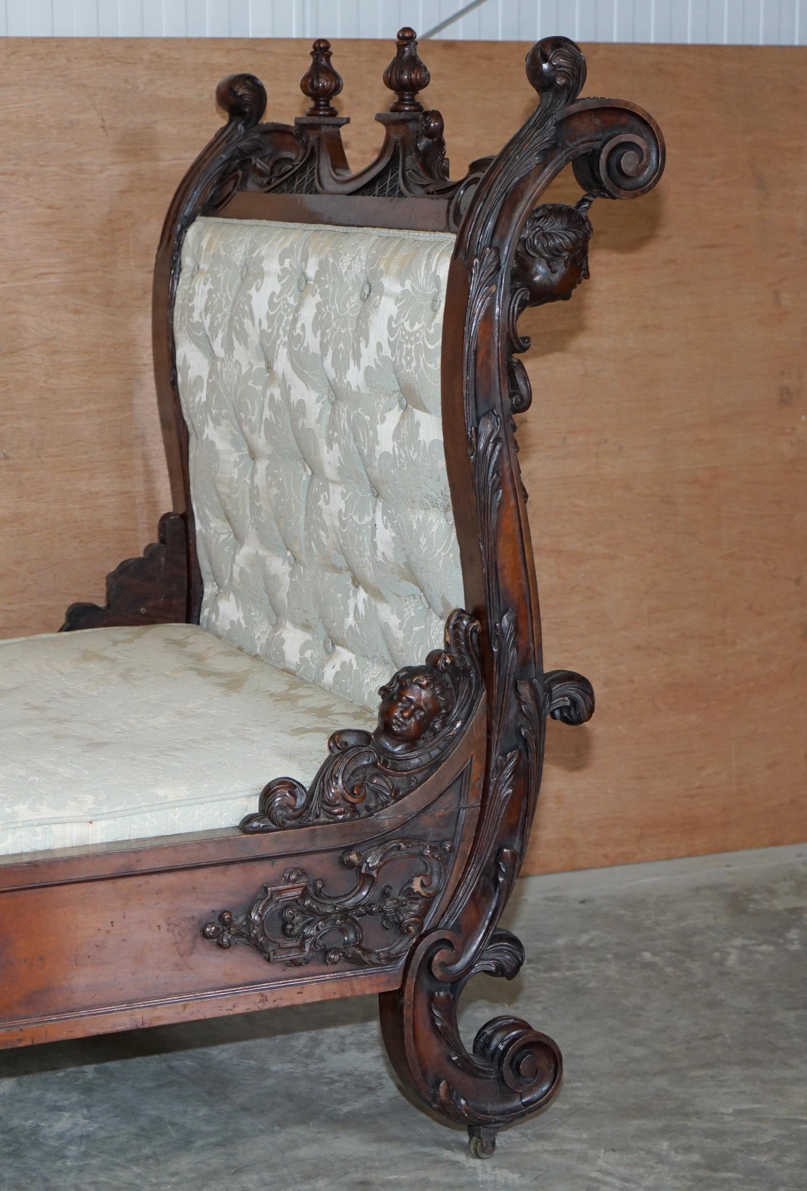 Mid-19th Century Exceptional 19th Century Hand Carved Italian Walnut Day Bed Cherub Putti's Angel For Sale