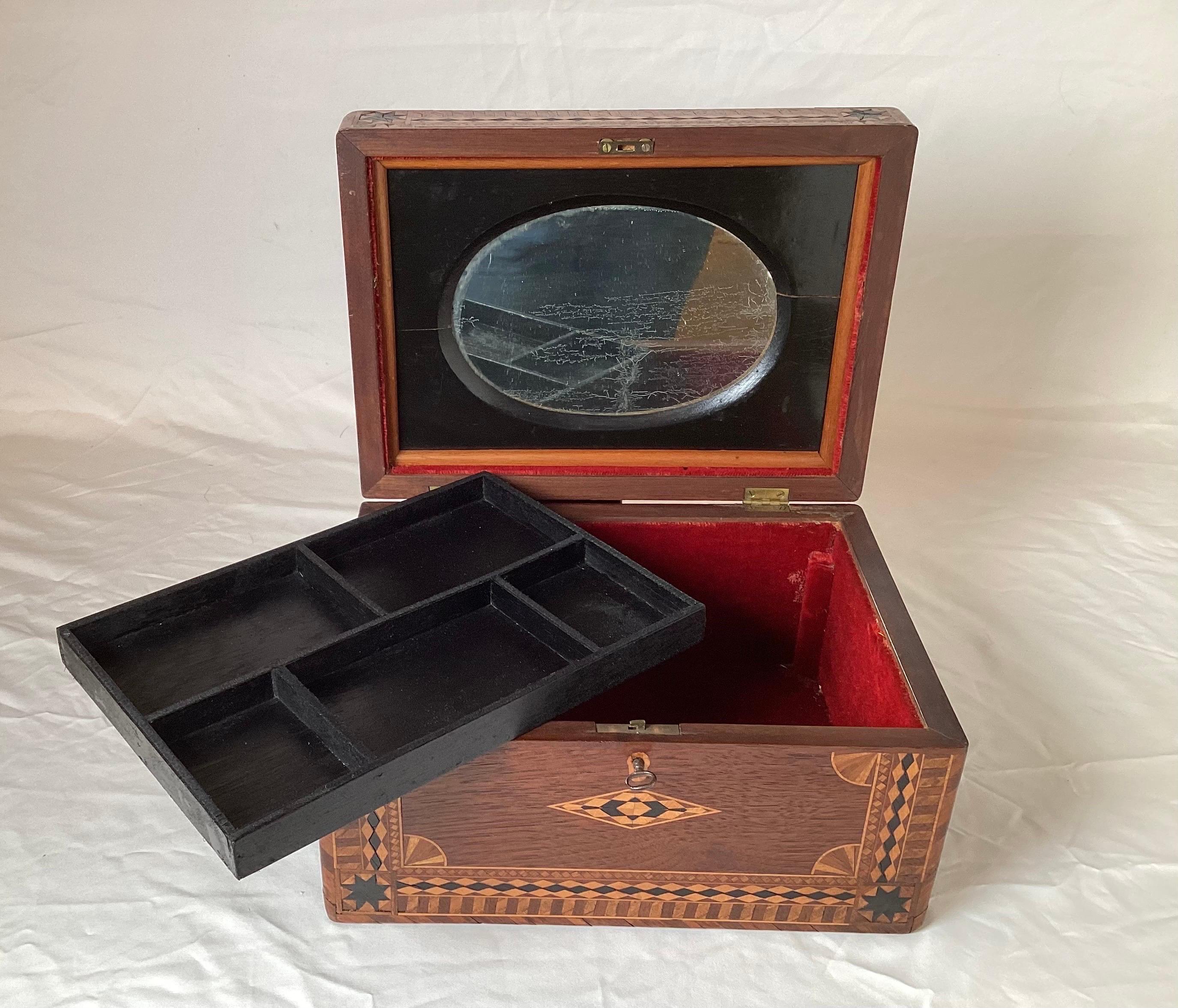 Mirror Exceptional 19th Century Inlaid Jewelry Box For Sale