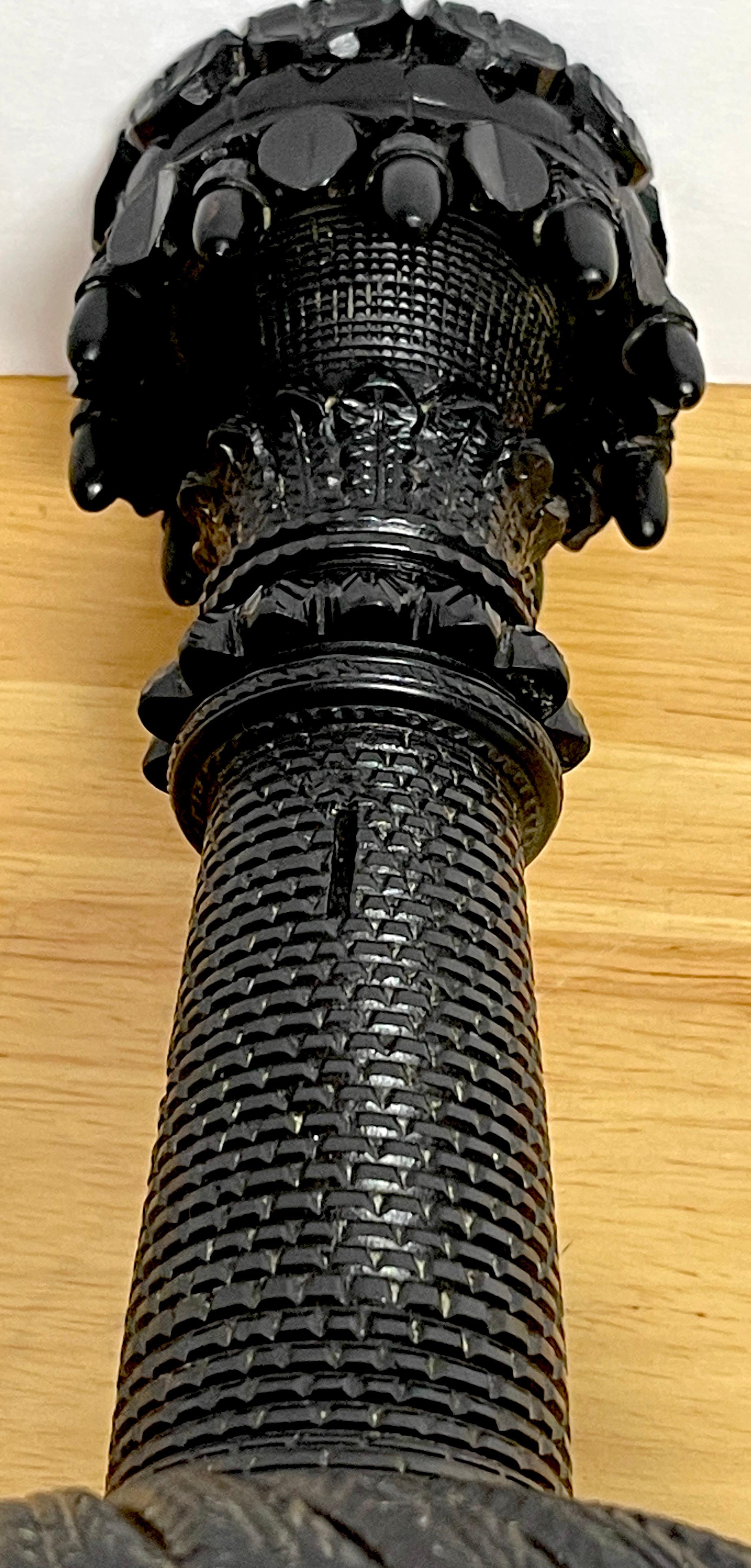 Exceptional 19th Century Irish Carved Bog Wood Castle Motif Candlestick  For Sale 4