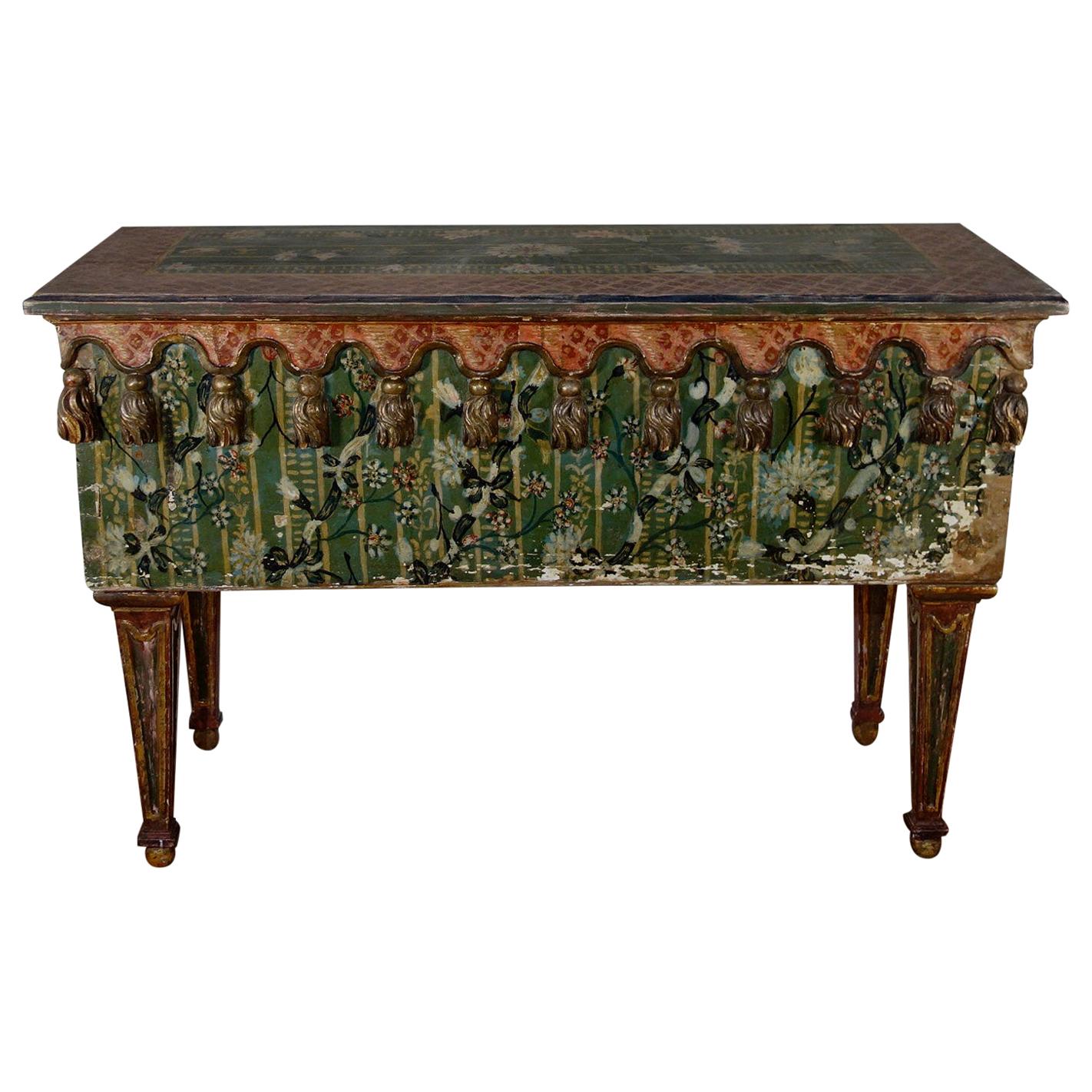 Exceptional 19th Century Italian Polychrome Original Painted Console Side Table