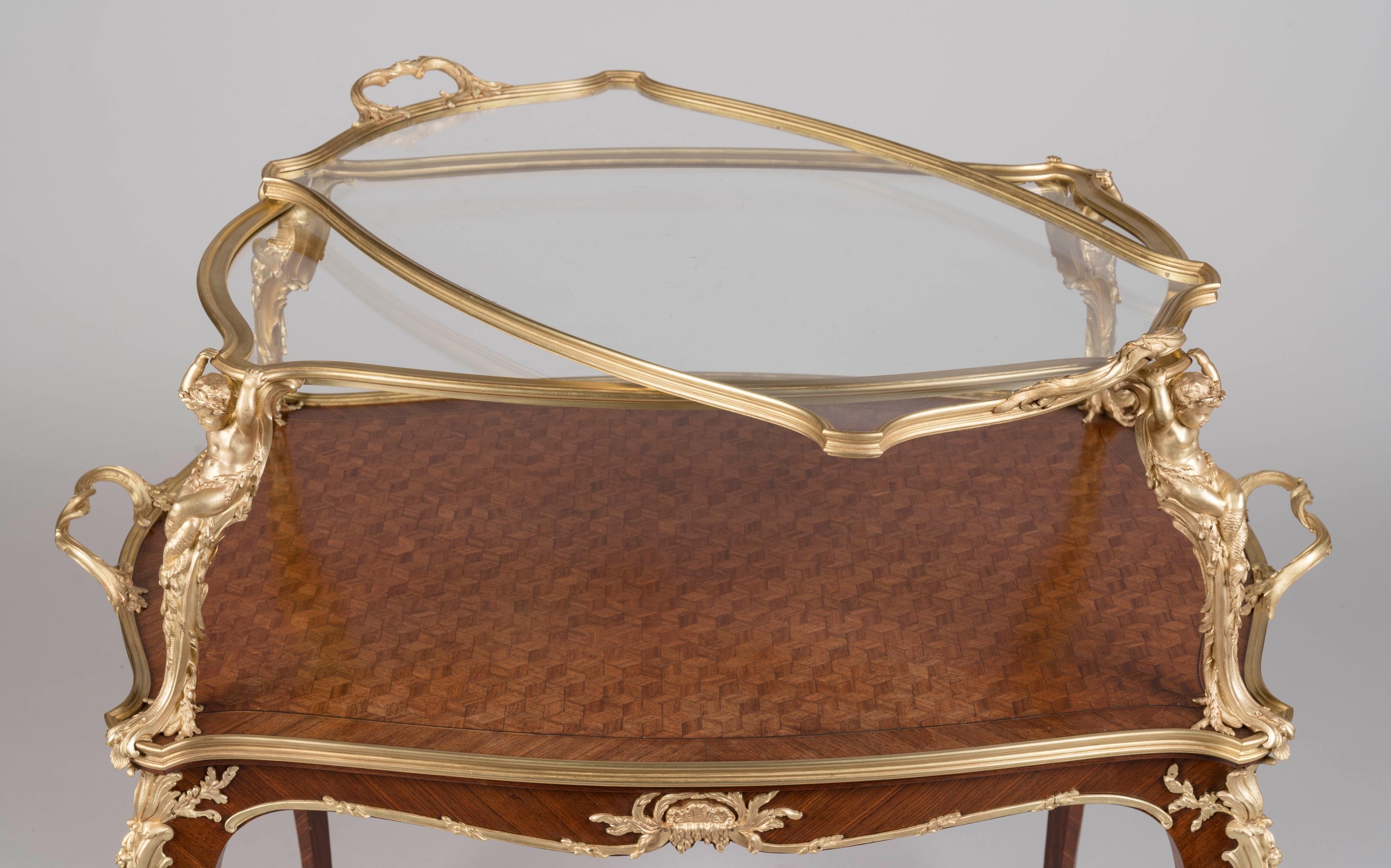 Glass Exceptional 19th Century Kingwood and Ormolu Tray Top Table by François Linke For Sale
