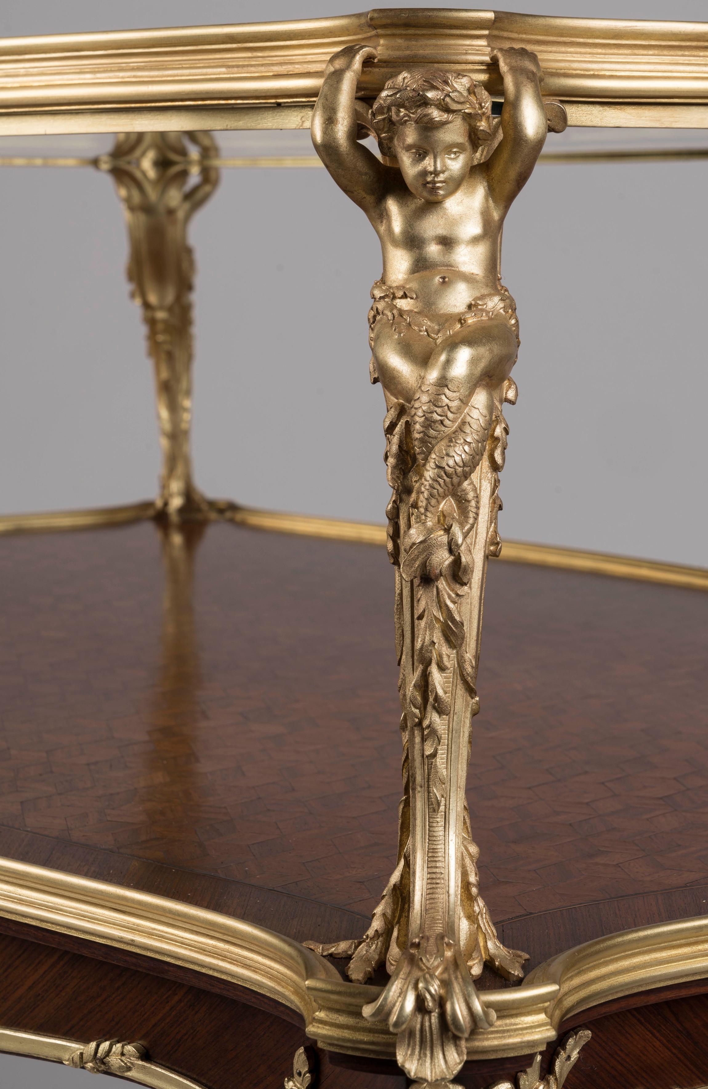 Exceptionnelle table à plateau en bois de roi et bronze doré du XIXe siècle par François Linke en vente 1