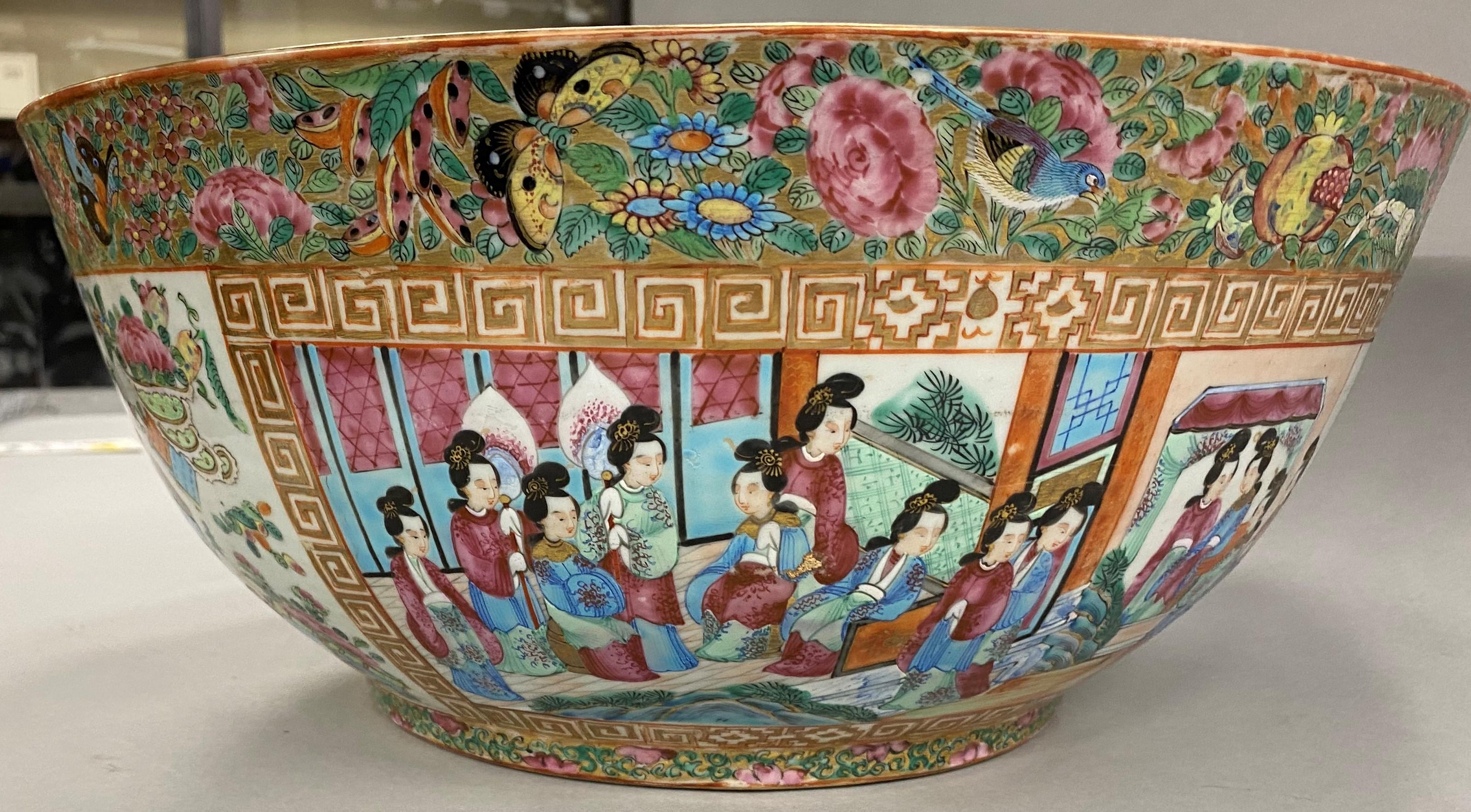 Exceptional 19th Century Large Chinese Export Rose Mandarin Punch Bowl 9