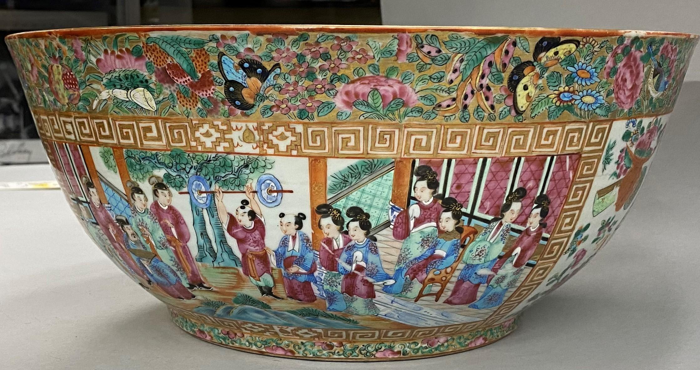 Exceptional 19th Century Large Chinese Export Rose Mandarin Punch Bowl 10