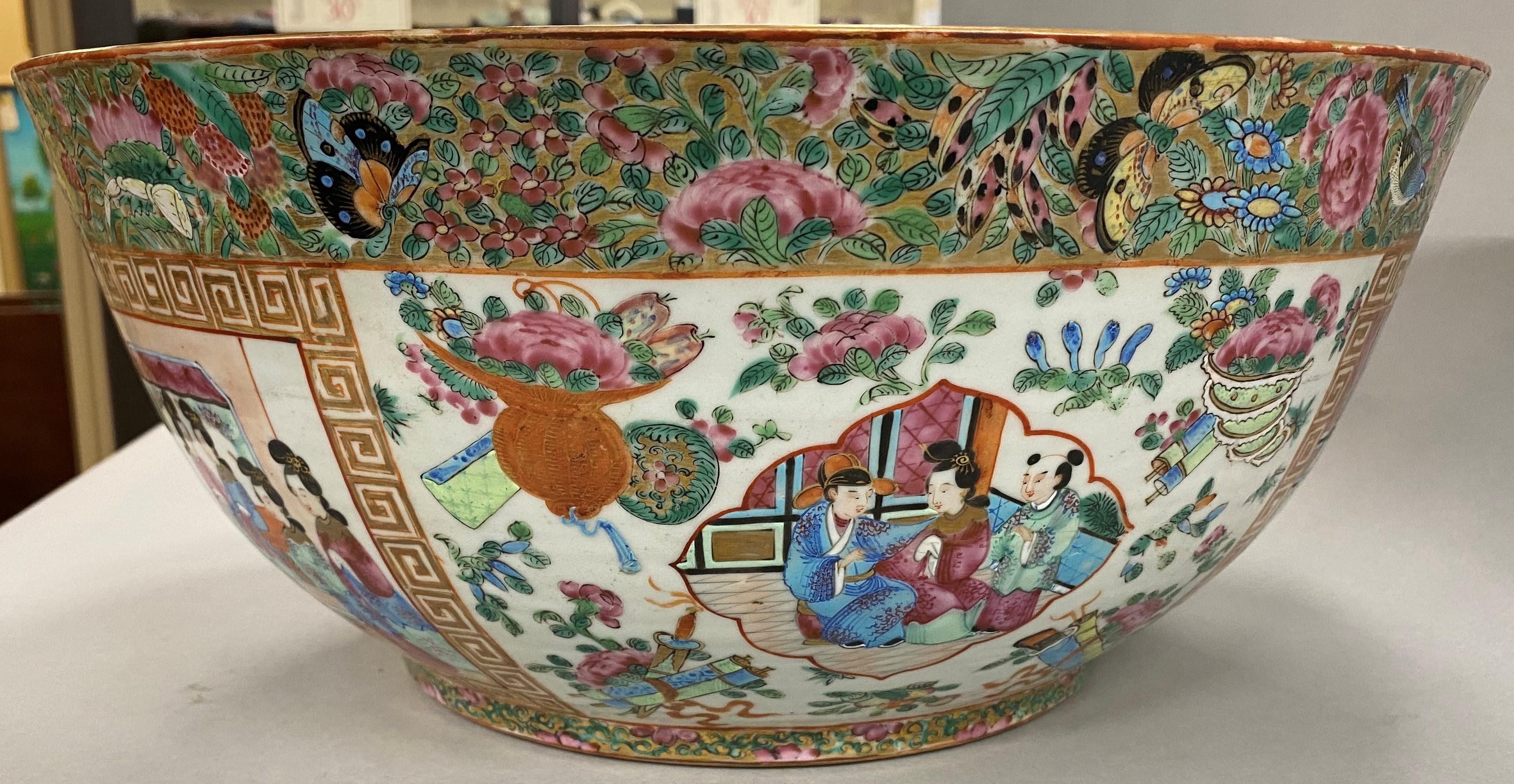 Exceptional 19th Century Large Chinese Export Rose Mandarin Punch Bowl 11