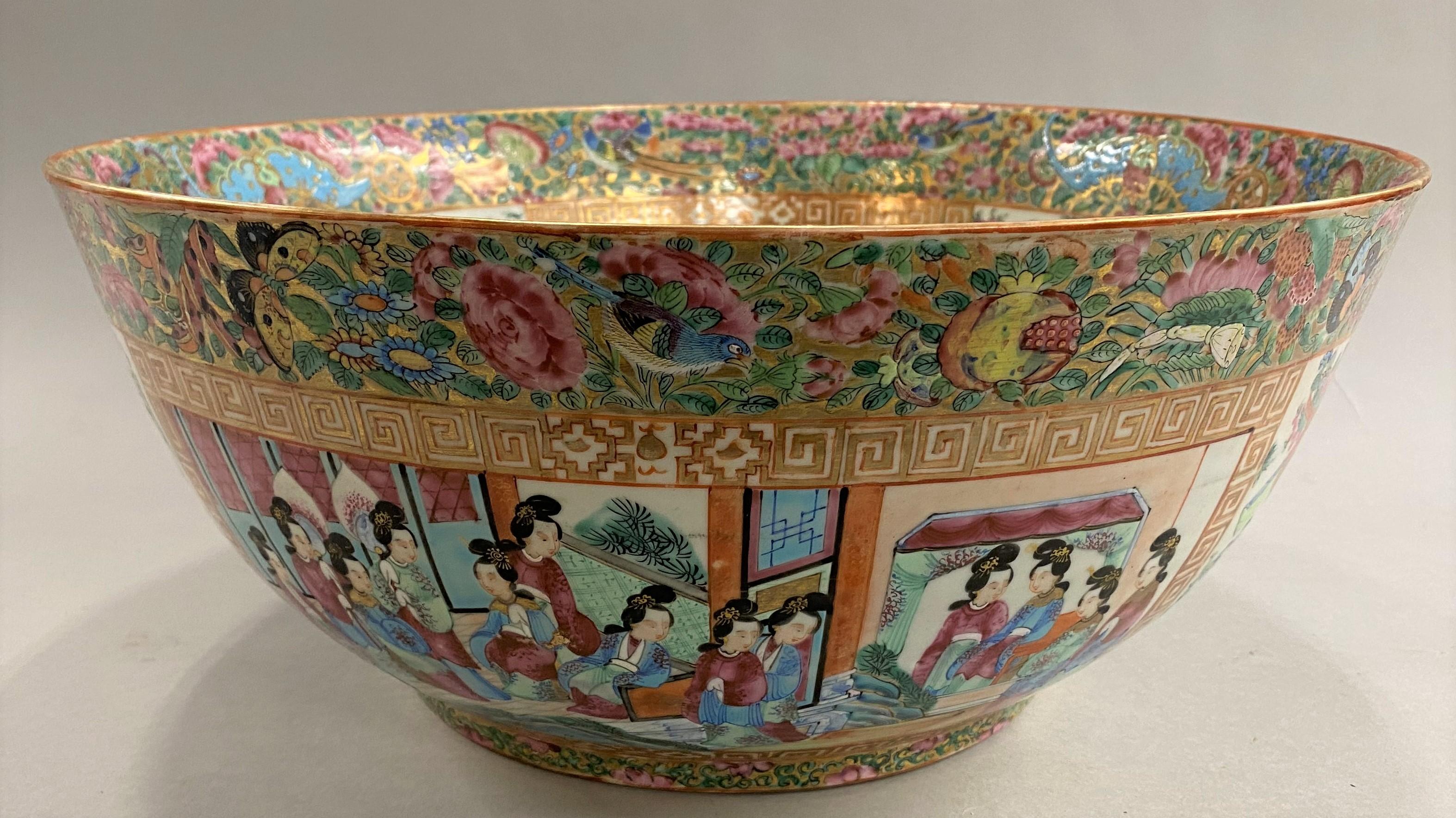 Hand-Painted Exceptional 19th Century Large Chinese Export Rose Mandarin Punch Bowl