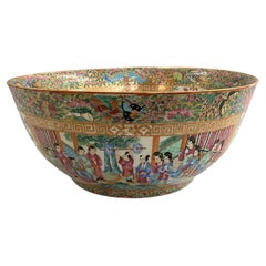 Exceptional 19th Century Large Chinese Export Rose Mandarin Punch Bowl