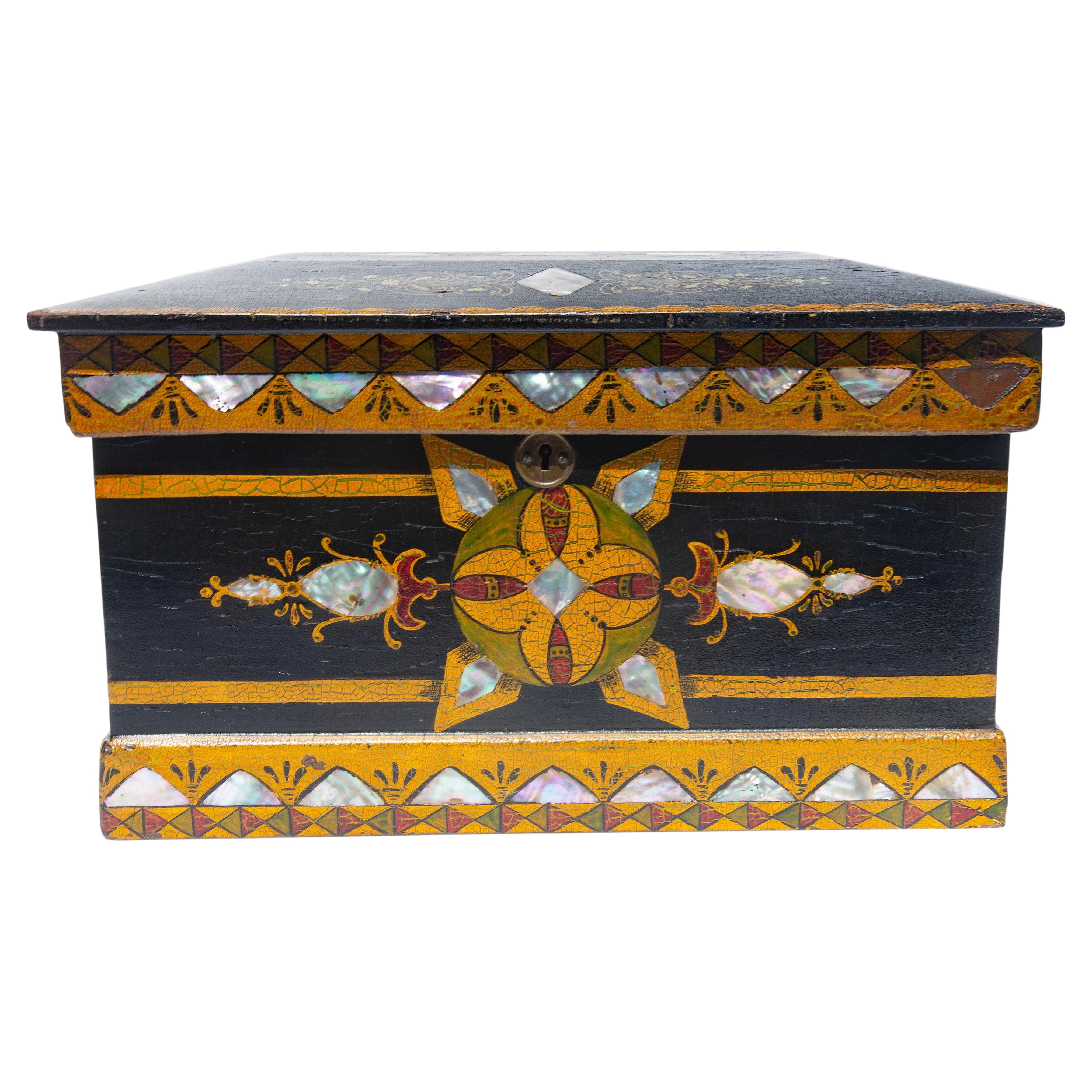 Exceptional 19th Century Painted and Inlaid American Box