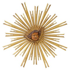 Exceptional 19th Century Religious Altar Starburst Sunburst Giltwood Wall Panel