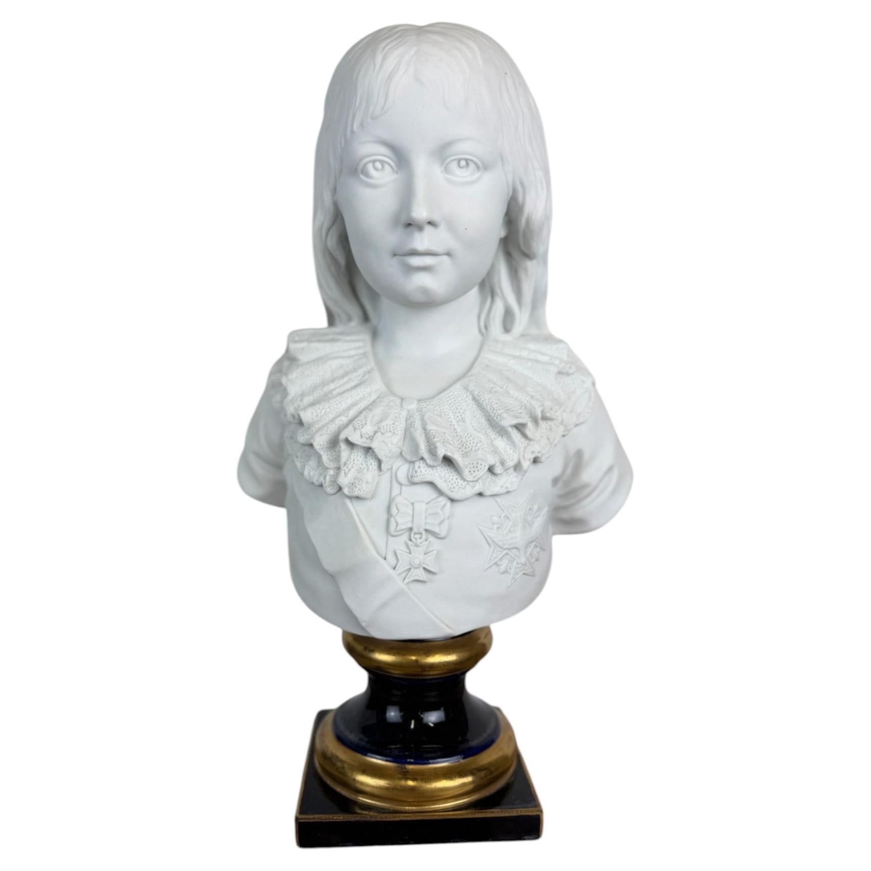 Exceptional 19th Century Sèvres Biscuit Porcelain Bust of Louis XVII, Pajou For Sale