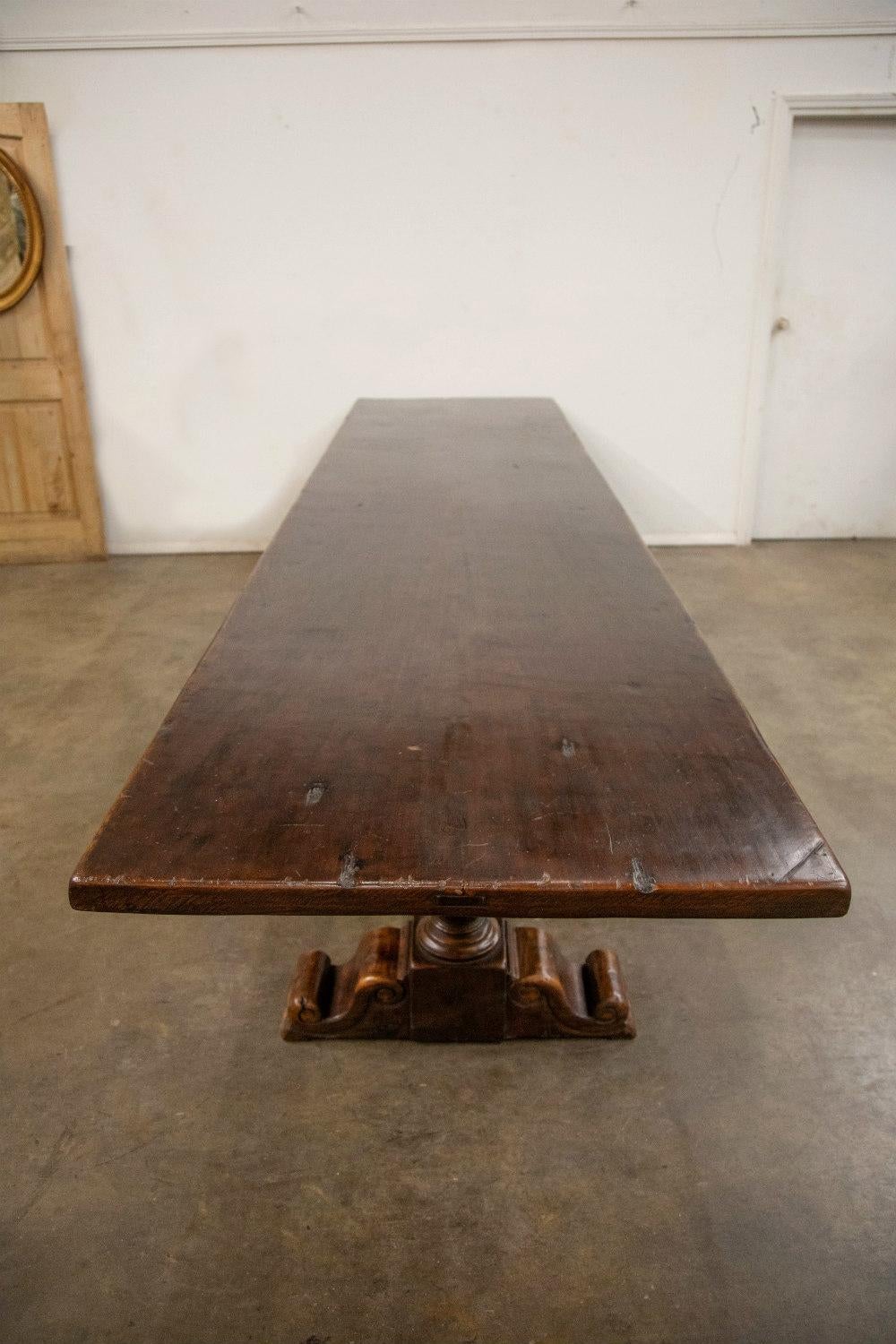 Exceptional 19th Century Long Walnut Louis XIII Style Trestle Table 12