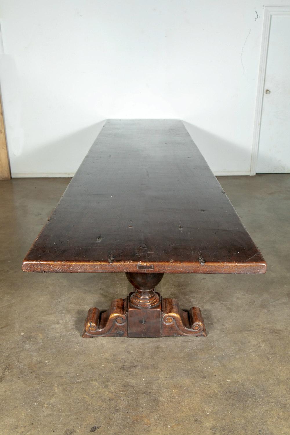 French Exceptional 19th Century Long Walnut Louis XIII Style Trestle Table