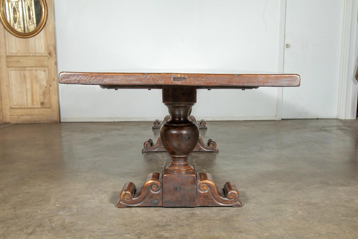 Exceptional 19th Century Long Walnut Louis XIII Style Trestle Table In Good Condition In Birmingham, AL