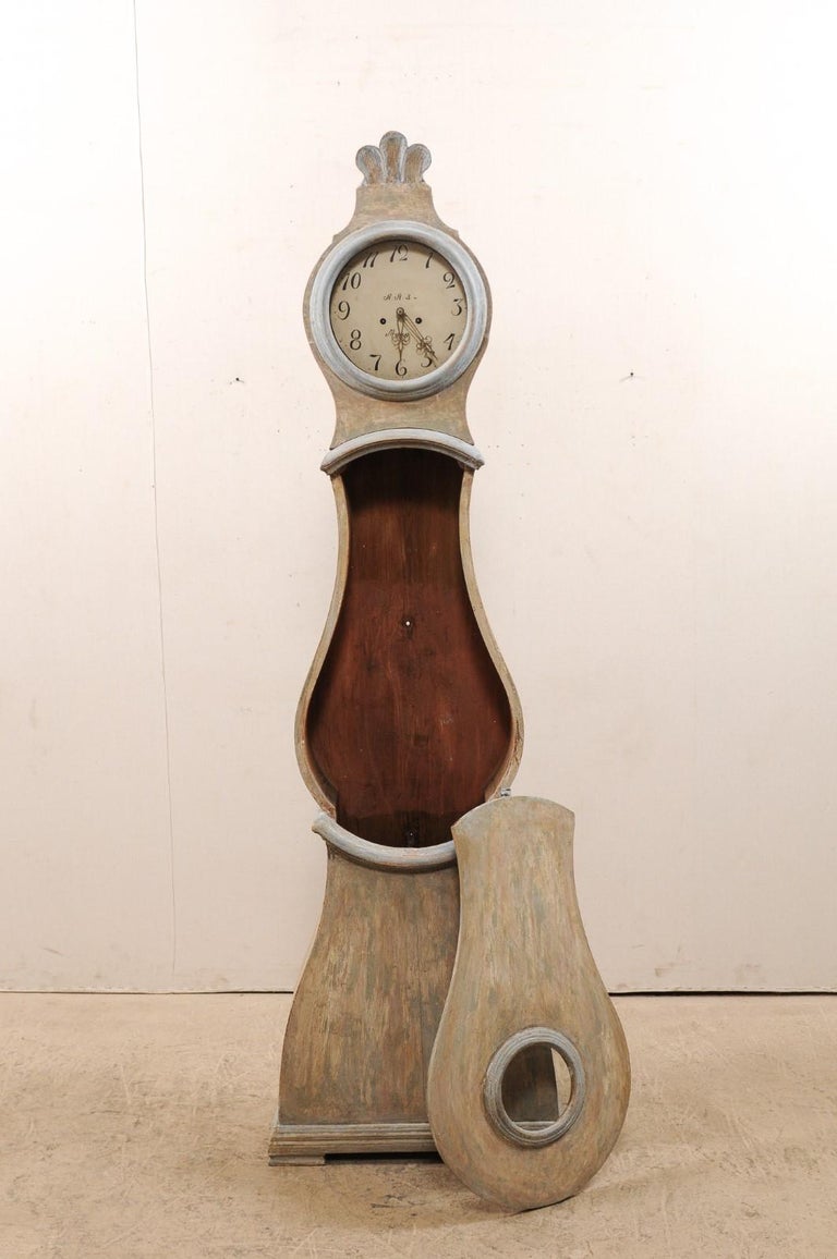 Exceptional 19th Century Swedish Mora Painted Wood Floor Clock At