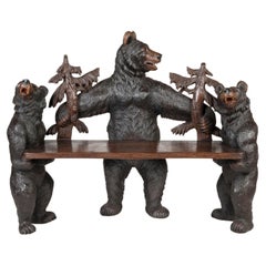 Exceptional 19th Century Swiss Carved 'Black Forest' Bear Bench