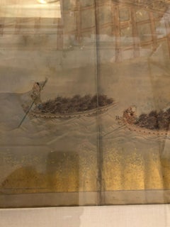 Exceptional 19th Century Gold Leaf and Hand Painted Scroll in Gilt Frame