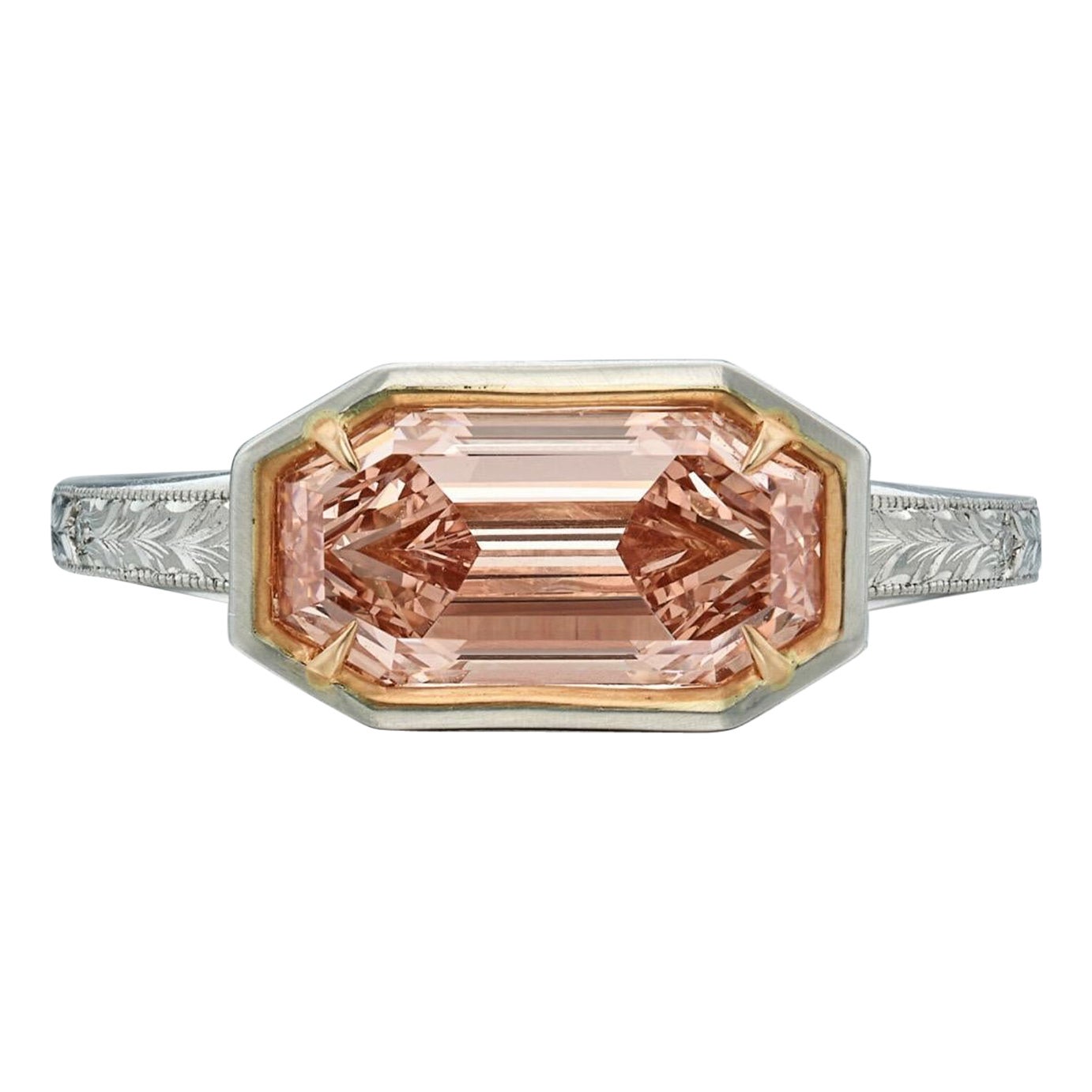 Exceptional 2.02ct Fancy Orangy Pink Diamond Emerald Cut Diamond Ultra-Rare 1.99