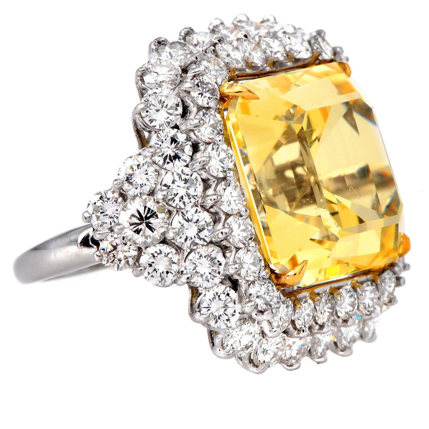 Exceptional 20.64ct GIA No-Heat Yellow Sapphire Diamond Platinum Ring For Sale 5