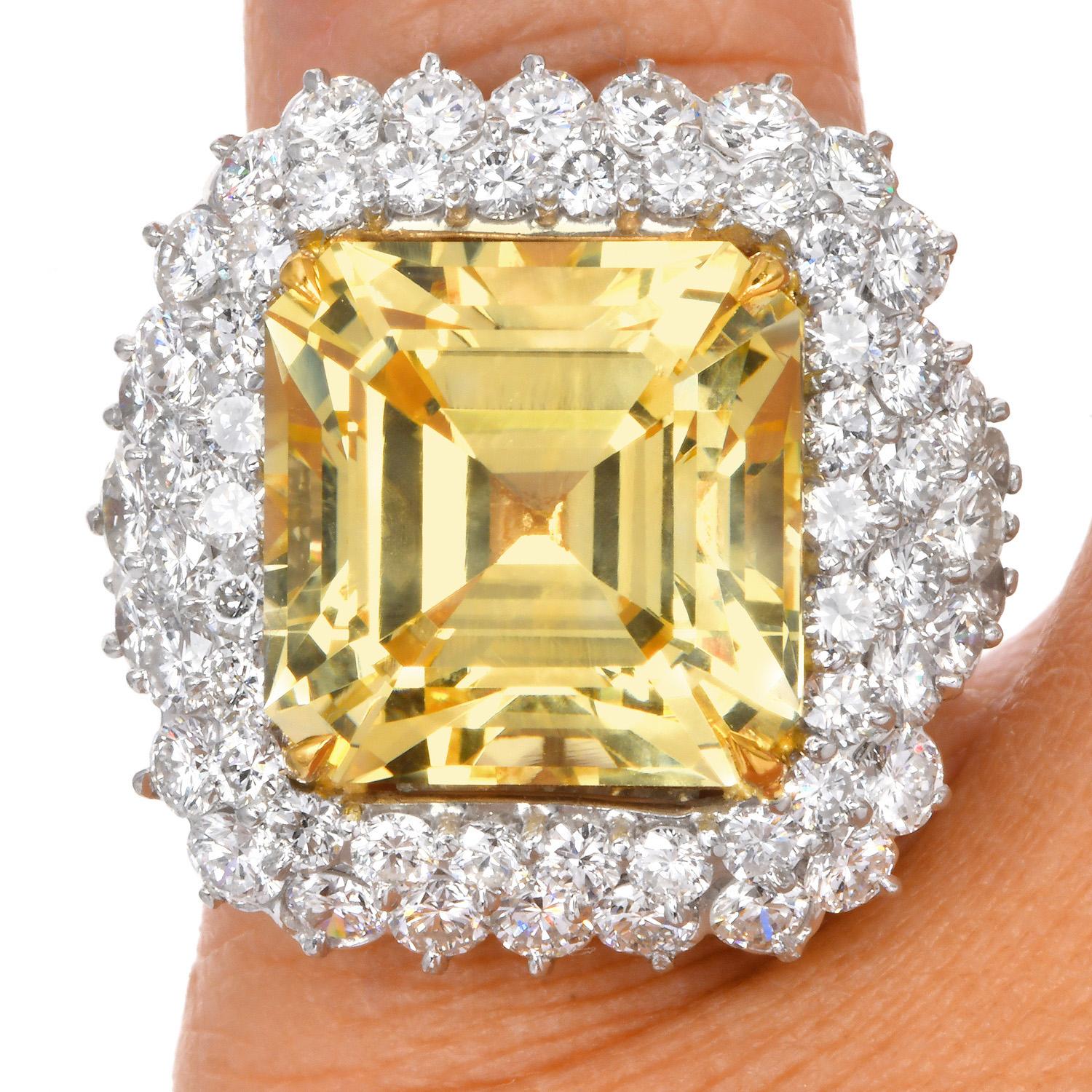 Exceptional 20.64ct GIA No-Heat Yellow Sapphire Diamond Platinum Ring For Sale 6