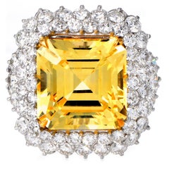 Exceptional 20.64ct GIA No-Heat Yellow Sapphire Diamond Platinum Ring