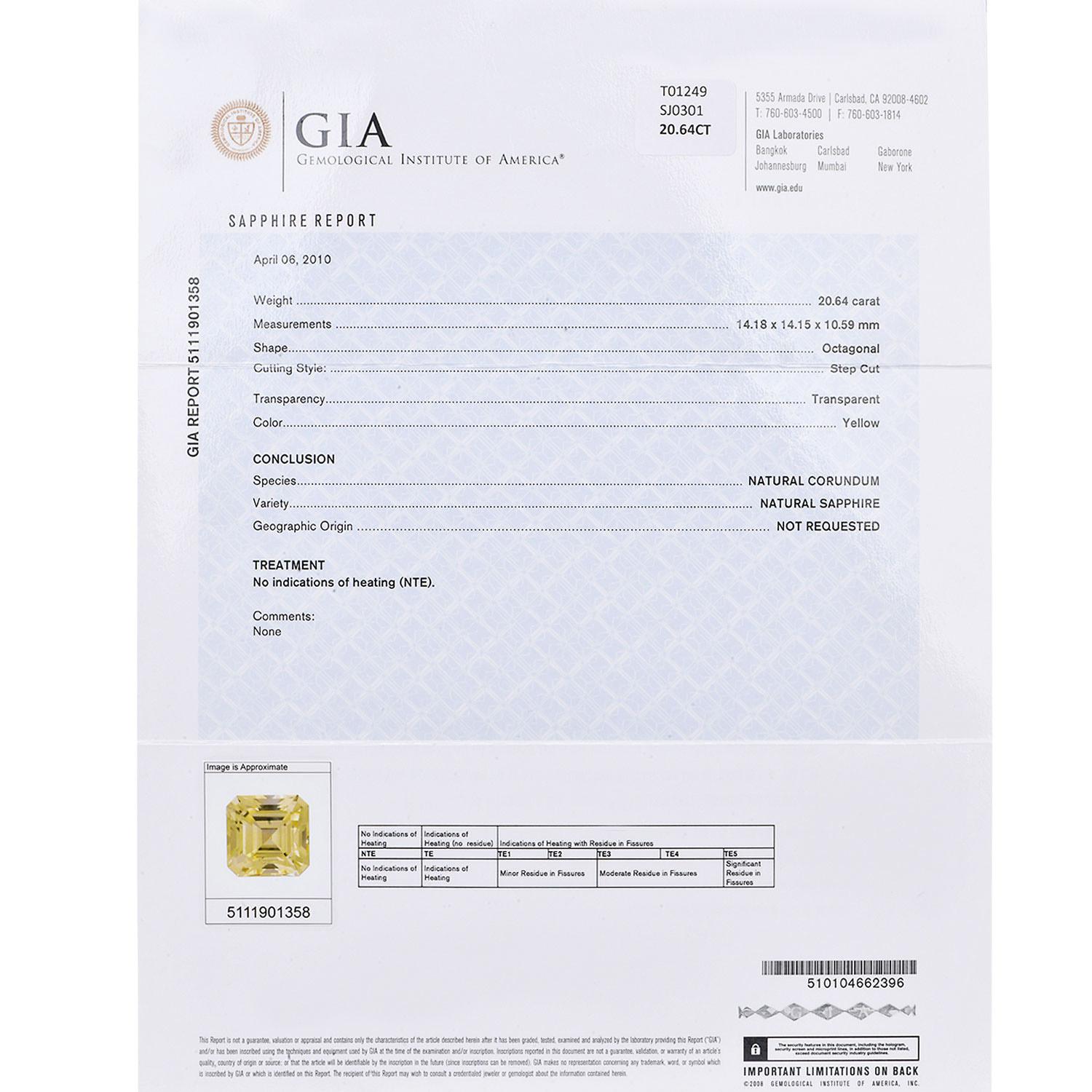 Exceptional 20.64ct GIA No-Heat Yellow Sapphire Diamond Platinum Ring In Excellent Condition For Sale In Miami, FL