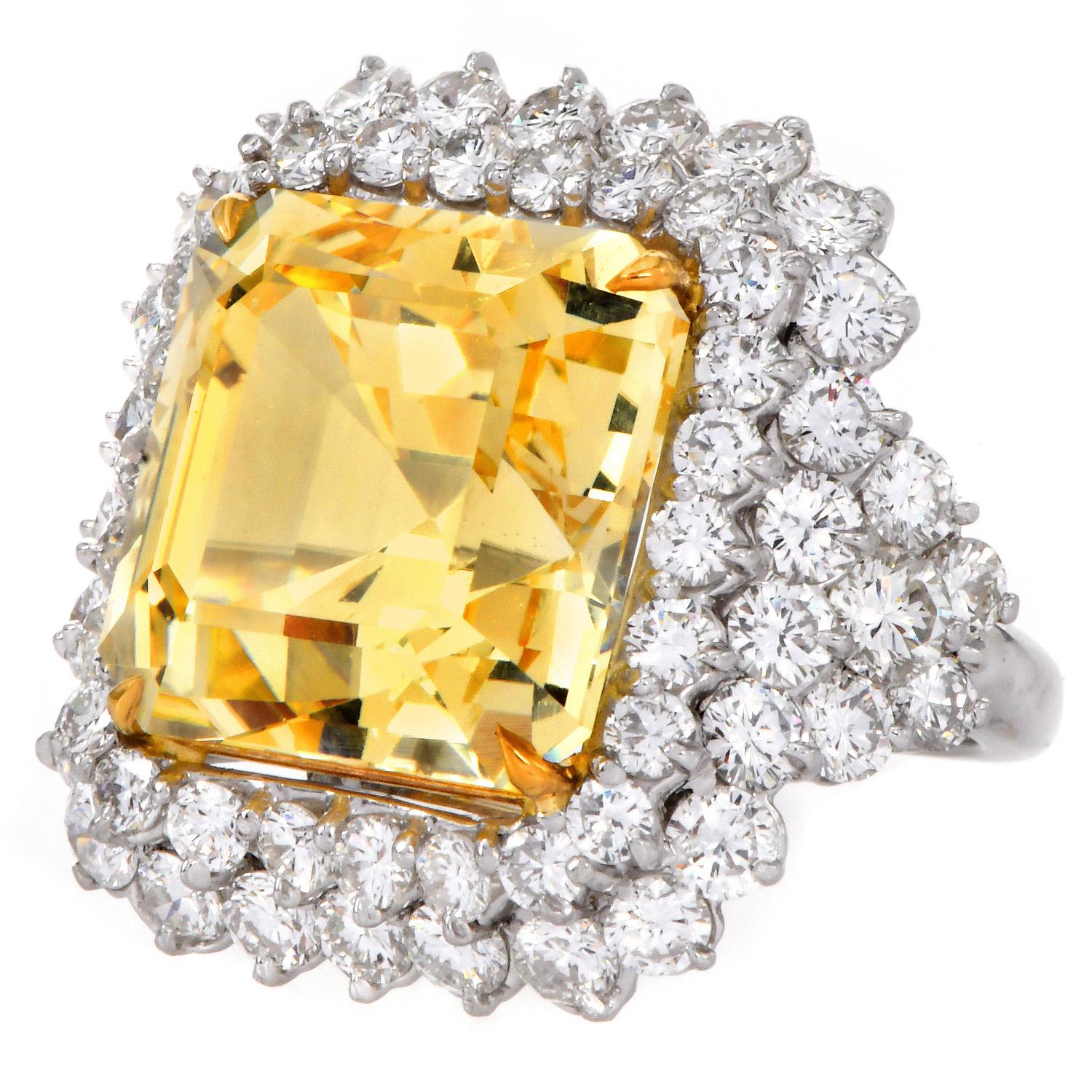 Exceptional 20.64ct GIA No-Heat Yellow Sapphire Diamond Platinum Ring For Sale 1