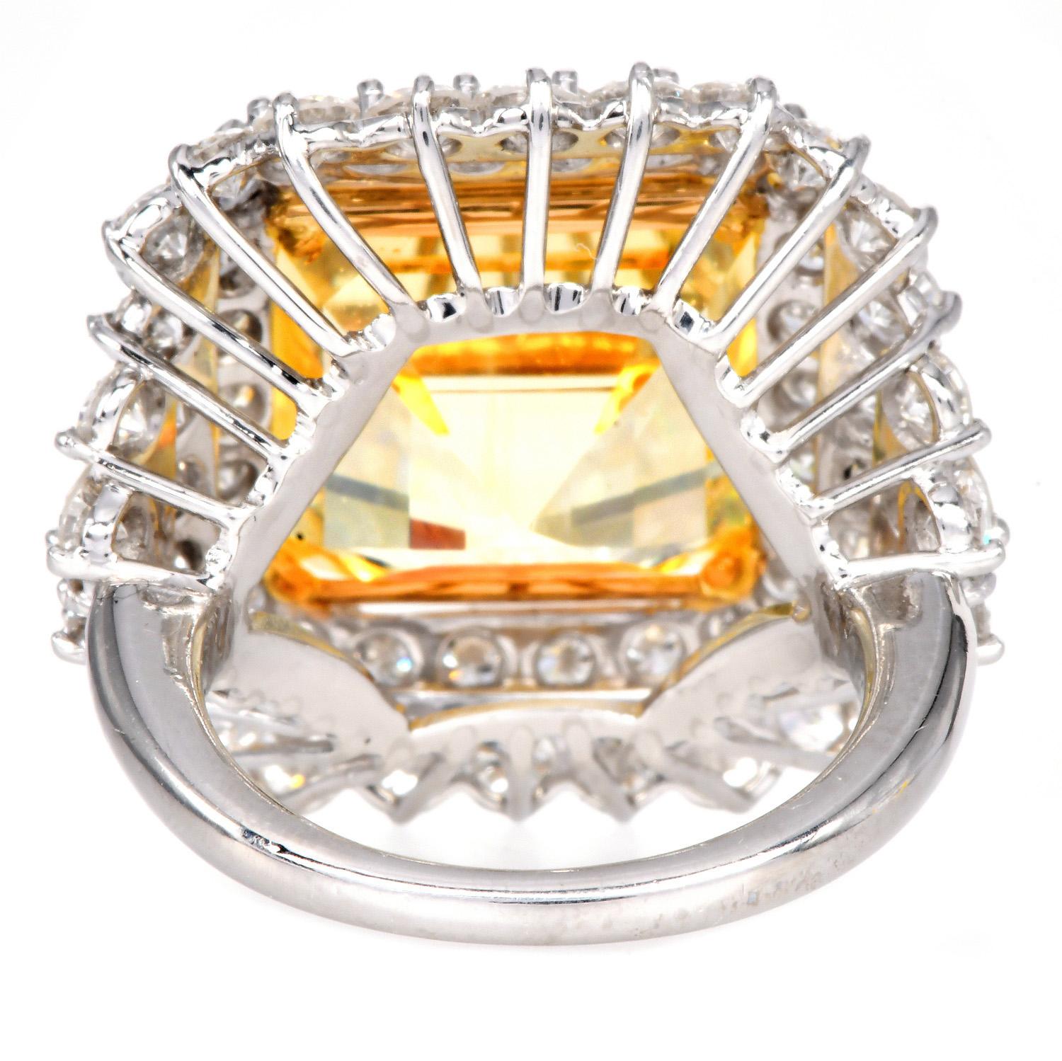 Exceptional 20.64ct GIA No-Heat Yellow Sapphire Diamond Platinum Ring For Sale 4