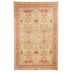 Exceptional 20th Century Antique Persian Yazd Rug with Ivory and Red Details