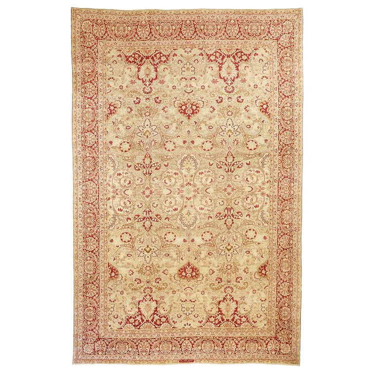 Exceptional 20th Century Antique Persian Yazd Rug with Ivory and Red ...