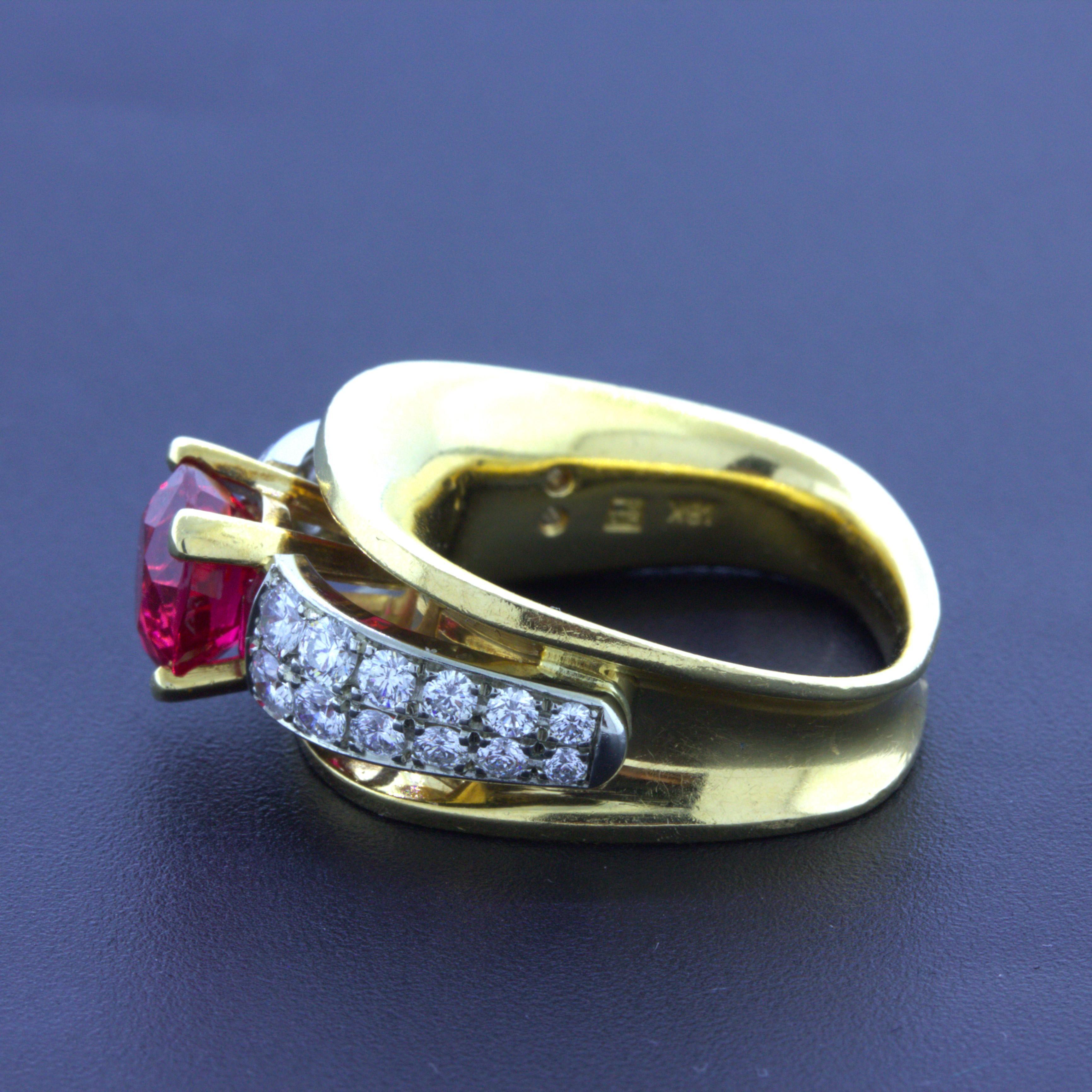 Exceptional 2.28 Carat Burmese Red Spinel Diamond 18K Yellow Gold Ring, GIA Cert In New Condition For Sale In Beverly Hills, CA