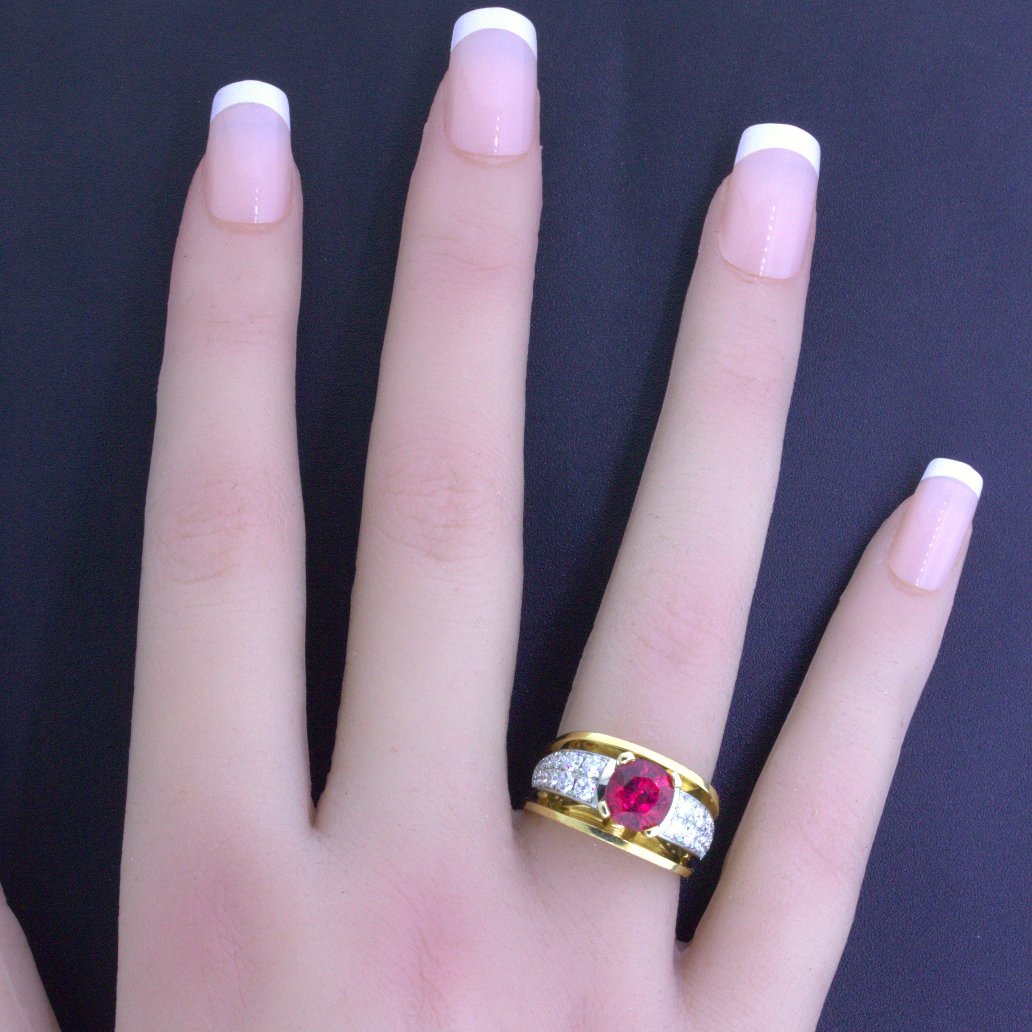 Exceptional 2.28 Carat Burmese Red Spinel Diamond 18K Yellow Gold Ring, GIA Cert For Sale 2