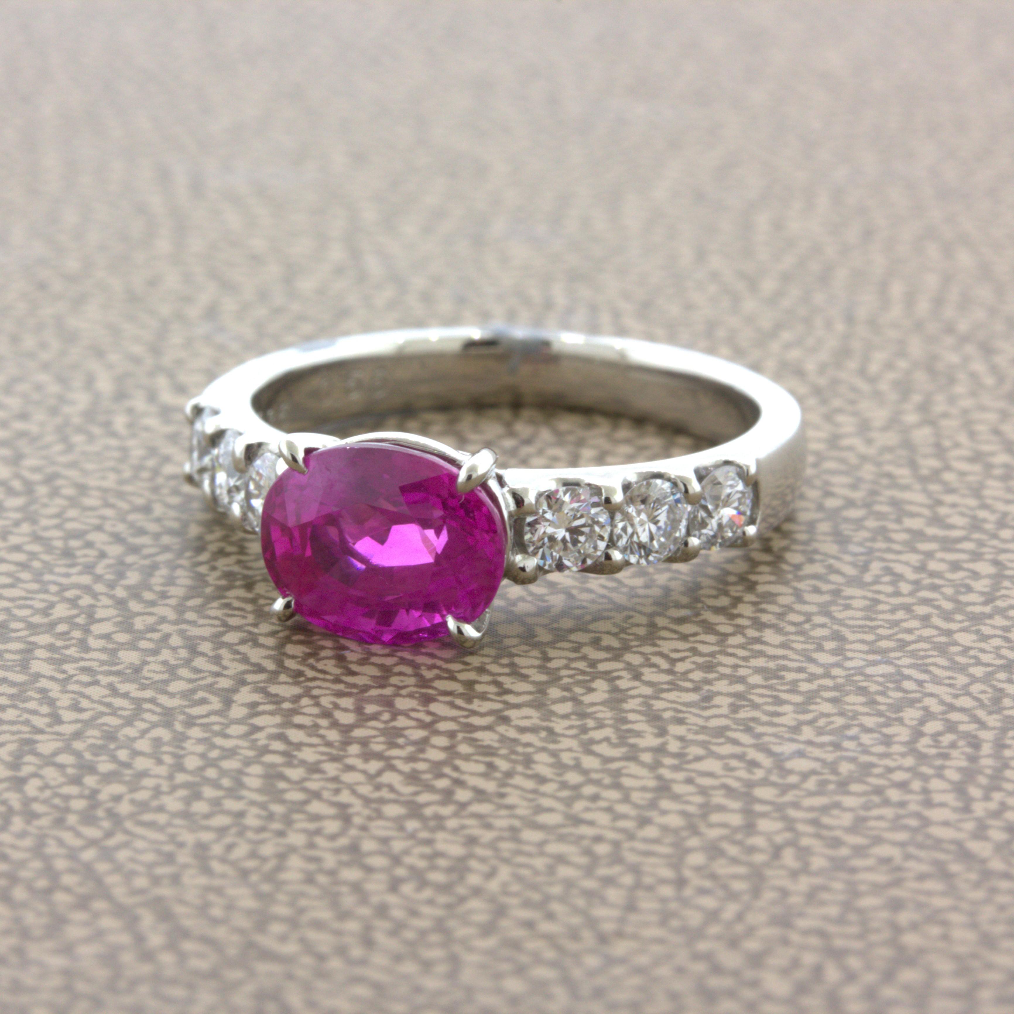 Oval Cut Exceptional 2.36 Carat Hot-Pink Sapphire Diamond Platinum Ring, GIA Certified For Sale