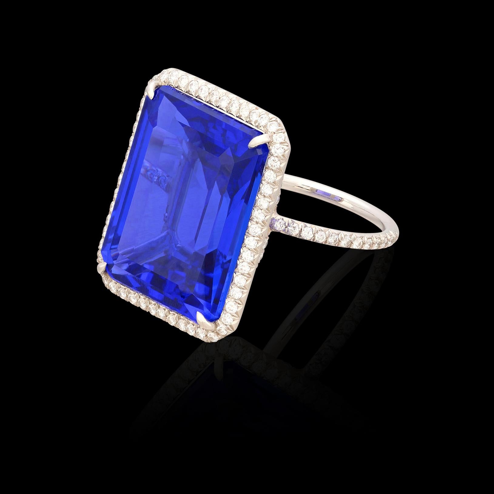 Außergewöhnlicher Platinring mit 24,66 Karat lebhaftem Tansanit und Diamant im Zustand „Hervorragend“ im Angebot in San Francisco, CA