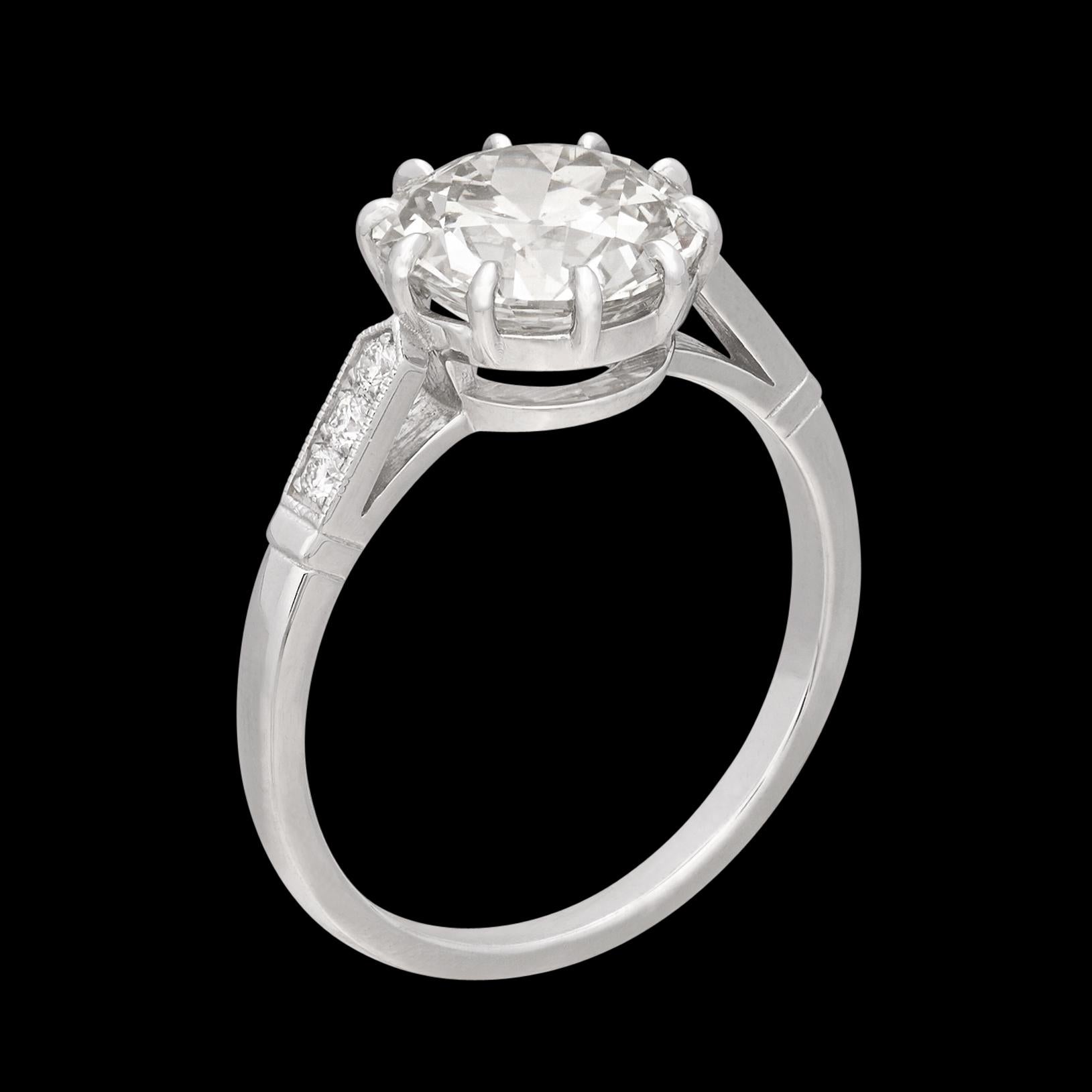 Women's or Men's Exceptional 2.78ct Old Euro 18k White Gold Diamond Ring For Sale