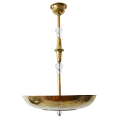 Exceptional 3-Flamed Art Deco Brass Pendant Lamp or Chandelier, 1930s, Germany
